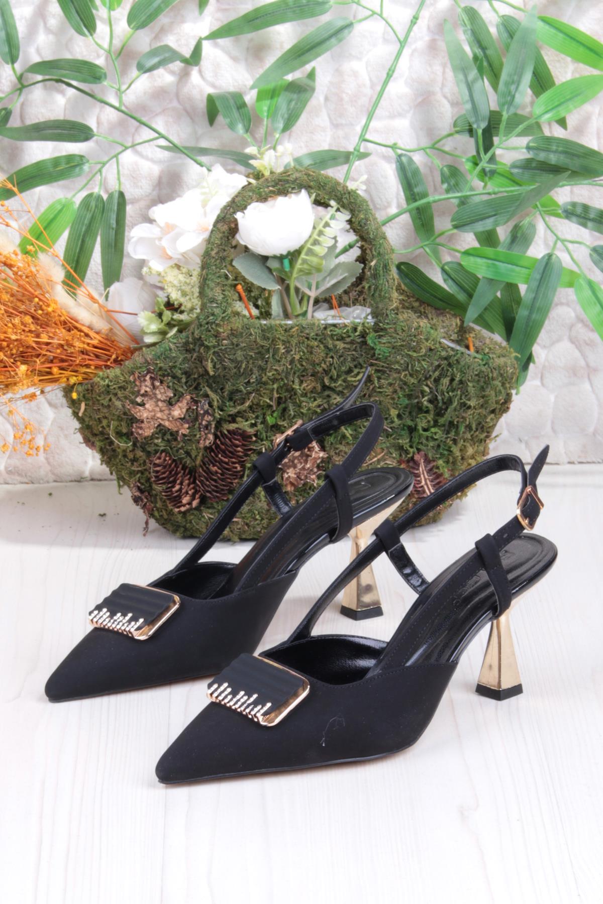 077-1183 Fls Saten Toka Detaylı Arkası Açık Topuklu Kadın Ayakkabı - Görsel 3