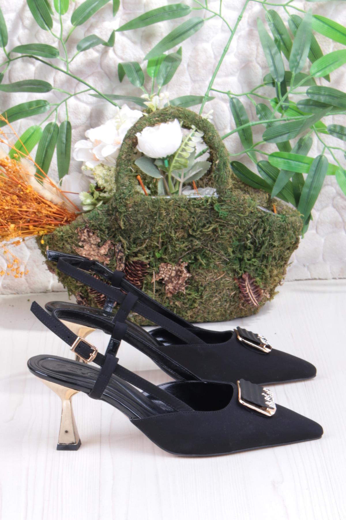 077-1183 Fls Saten Toka Detaylı Arkası Açık Topuklu Kadın Ayakkabı - Görsel 5