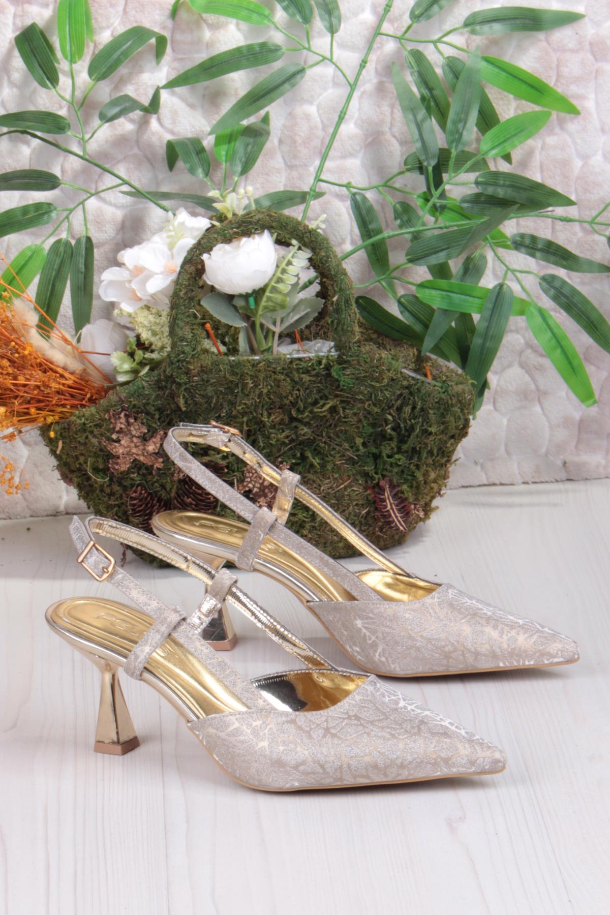 1182-09 Fls Saten Baskılı Arkası Açık Topuklu Kadın Ayakkabı - Görsel 2