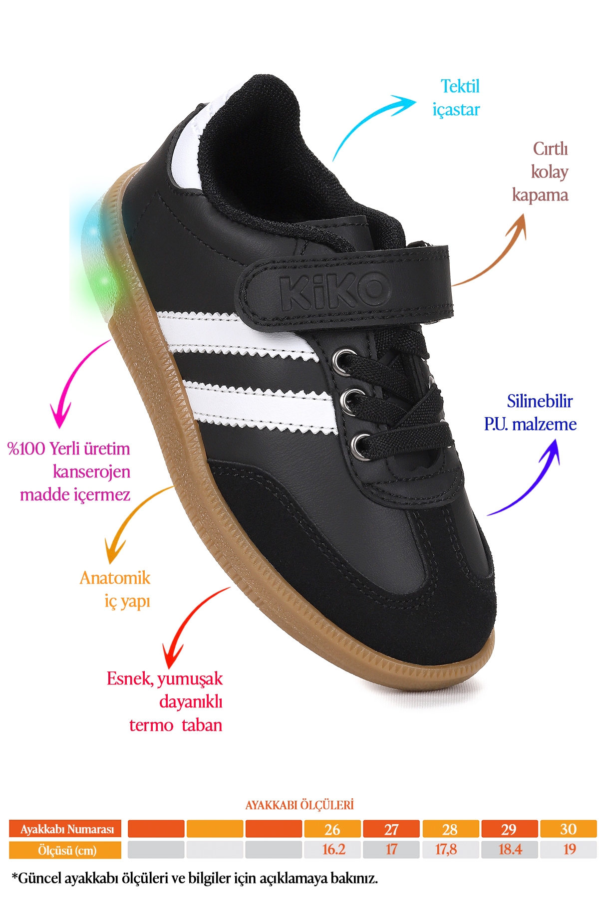 Renis Günlük Cırtlı Işıklı Erkek Çocuk Spor Ayakkabı Siyah - Beyaz - Görsel 3