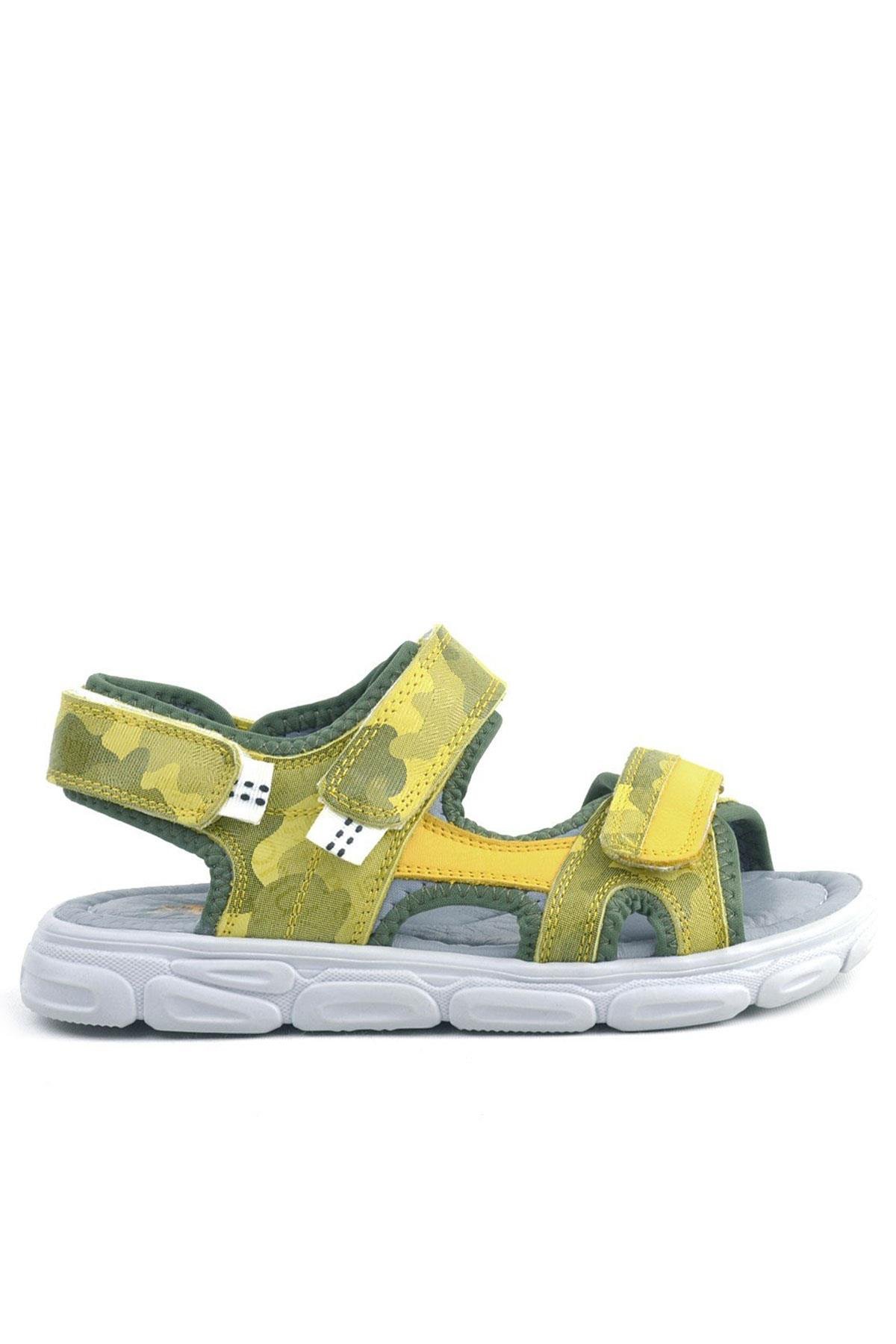 Wisps Hakiki Deri Yeşil Kamuflaj Çocuk Sandalet - Görsel 4