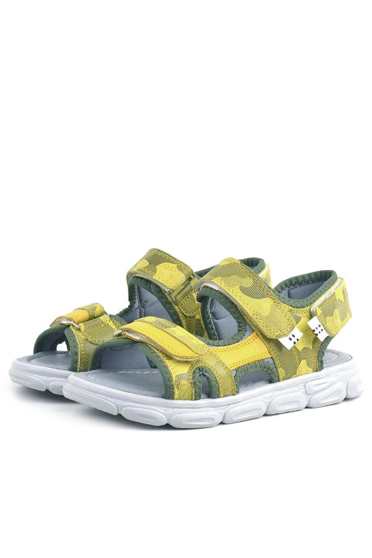 Wisps Hakiki Deri Yeşil Kamuflaj Çocuk Sandalet - Görsel 6