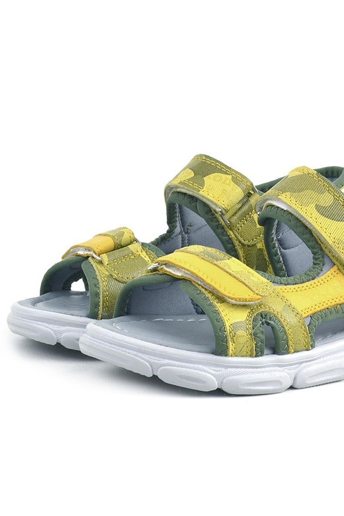 Wisps Hakiki Deri Yeşil Kamuflaj Çocuk Sandalet - Görsel 7