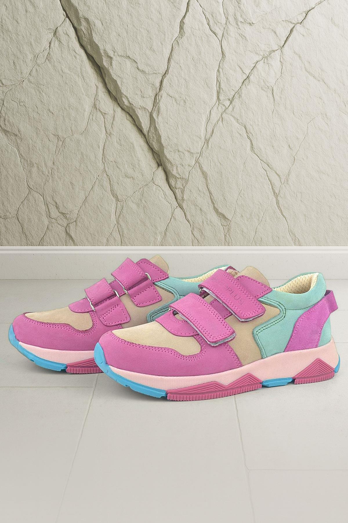 Hakiki Deri Fuşya Pembe Çocuk Sneakers Spor Ayakkabı - Görsel 3