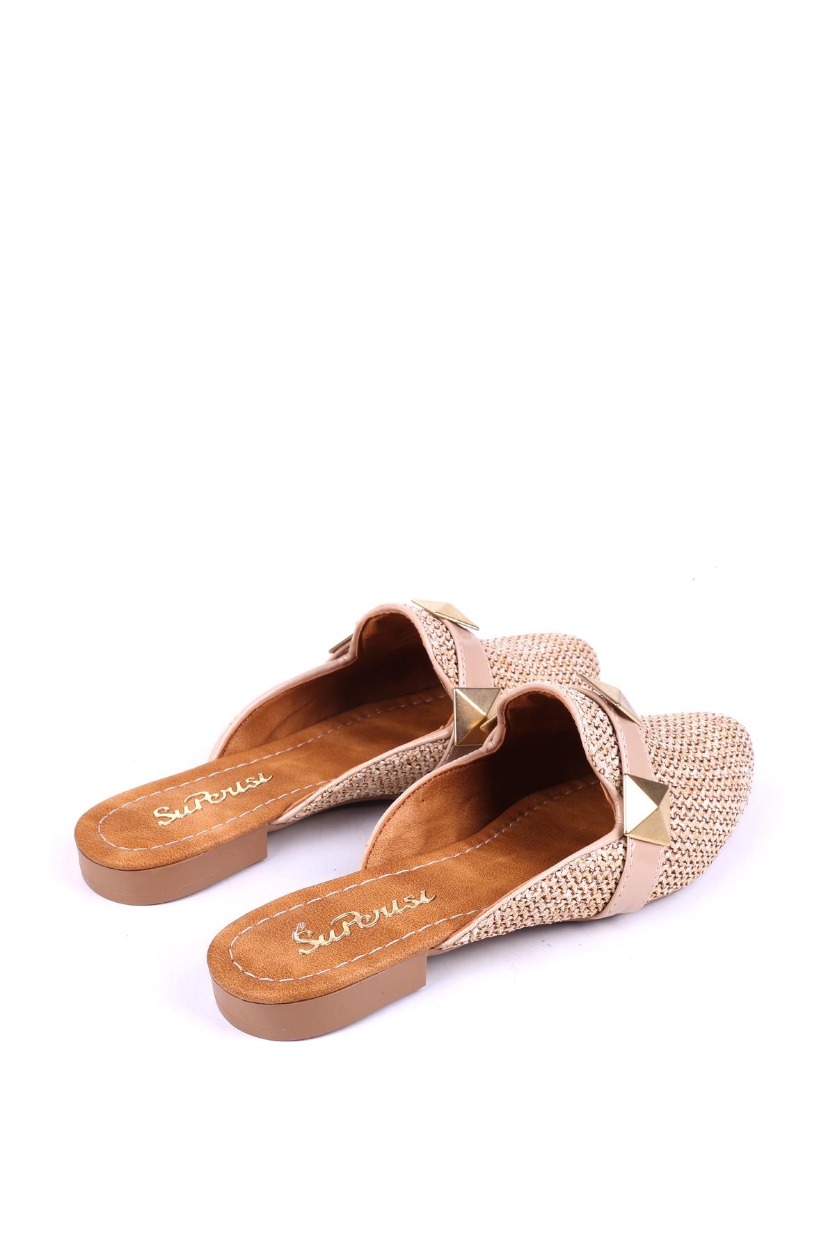 1860 Hasır Örme Desenli Günlük Kadın Terlik - Görsel 5