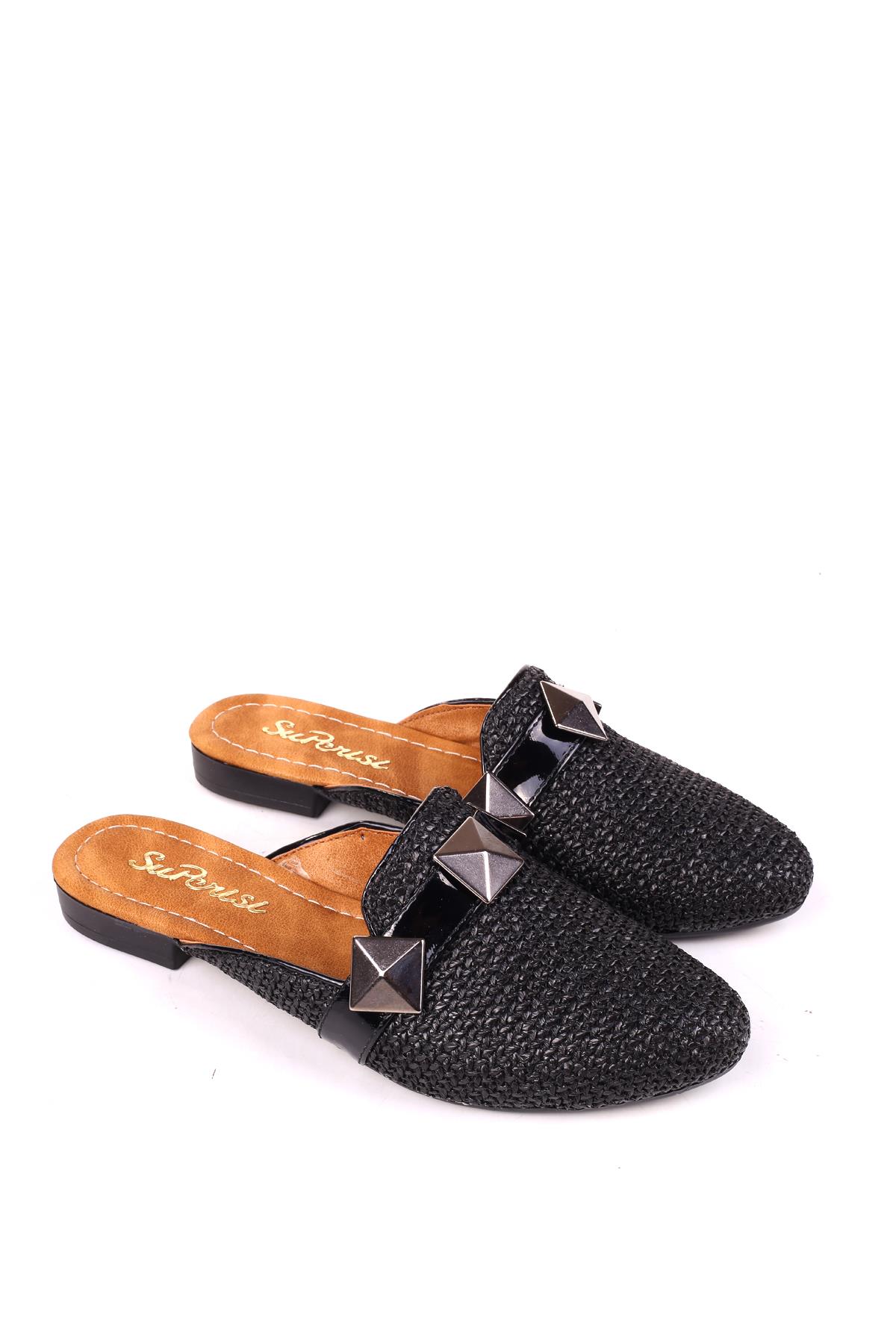 1860 Hasır Örme Desenli Günlük Kadın Terlik - Görsel 2