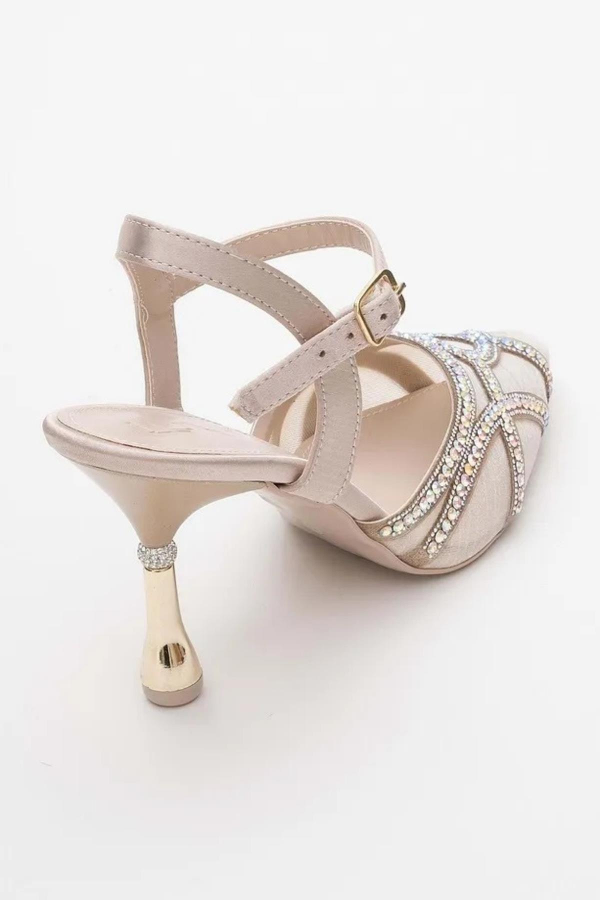 5006-1 Kadın 9,5 Cm Topuk Arkası Açık Fantezi Ayakkabı - Görsel 5