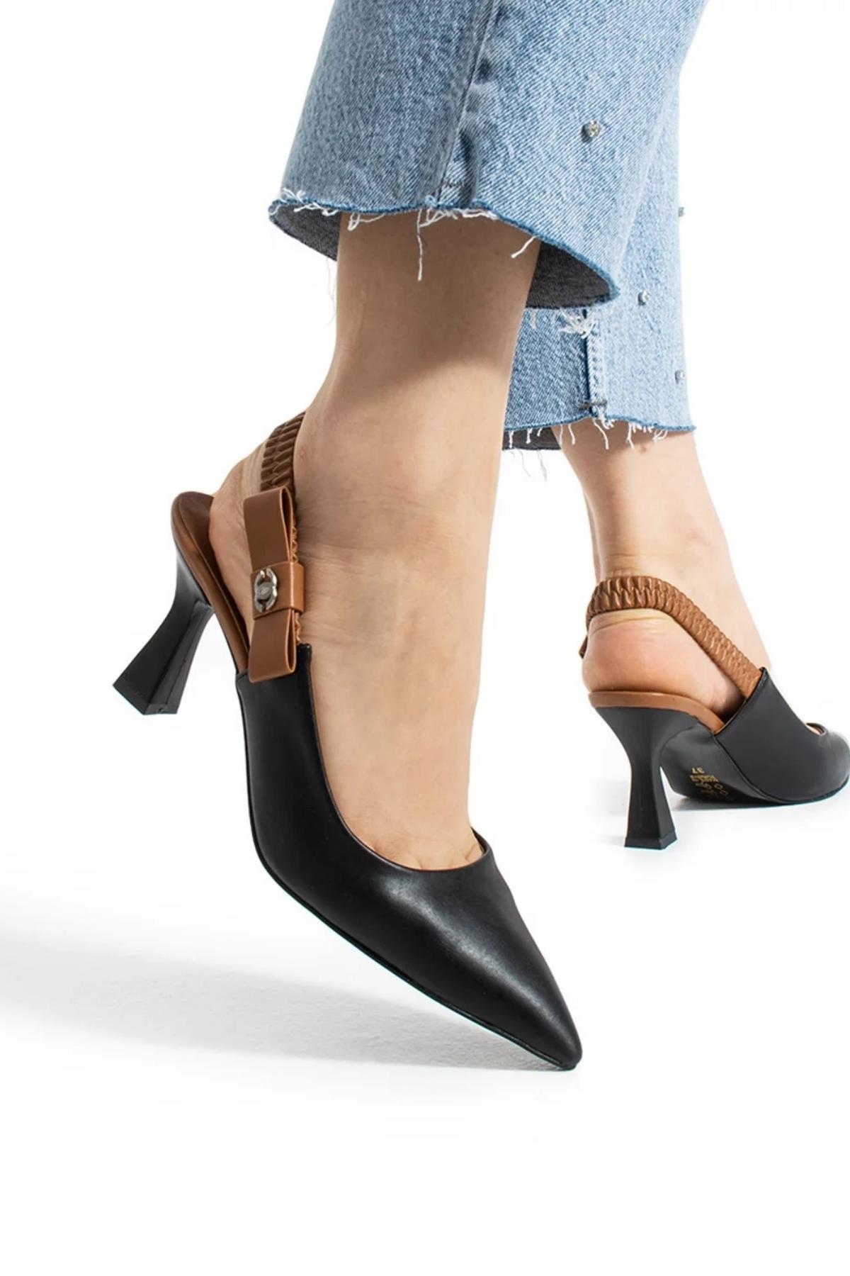 154 Kadın 8 Cm Topuklu Arkası Açık Stiletto Ayakkabı - Görsel 2