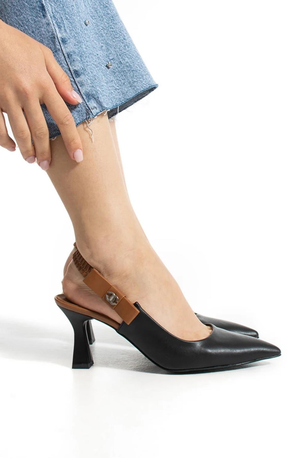 154 Kadın 8 Cm Topuklu Arkası Açık Stiletto Ayakkabı - Görsel 3