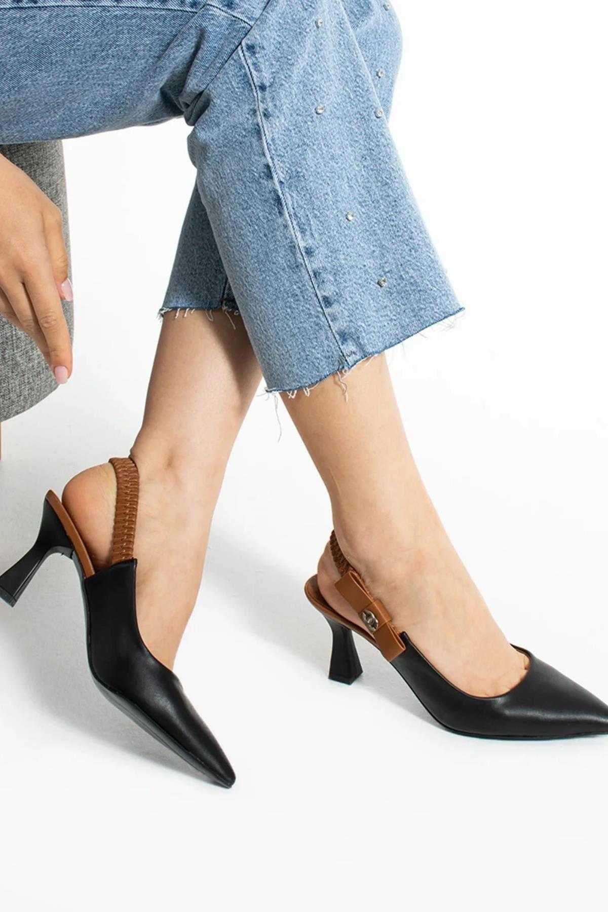 154 Kadın 8 Cm Topuklu Arkası Açık Stiletto Ayakkabı - Görsel 4