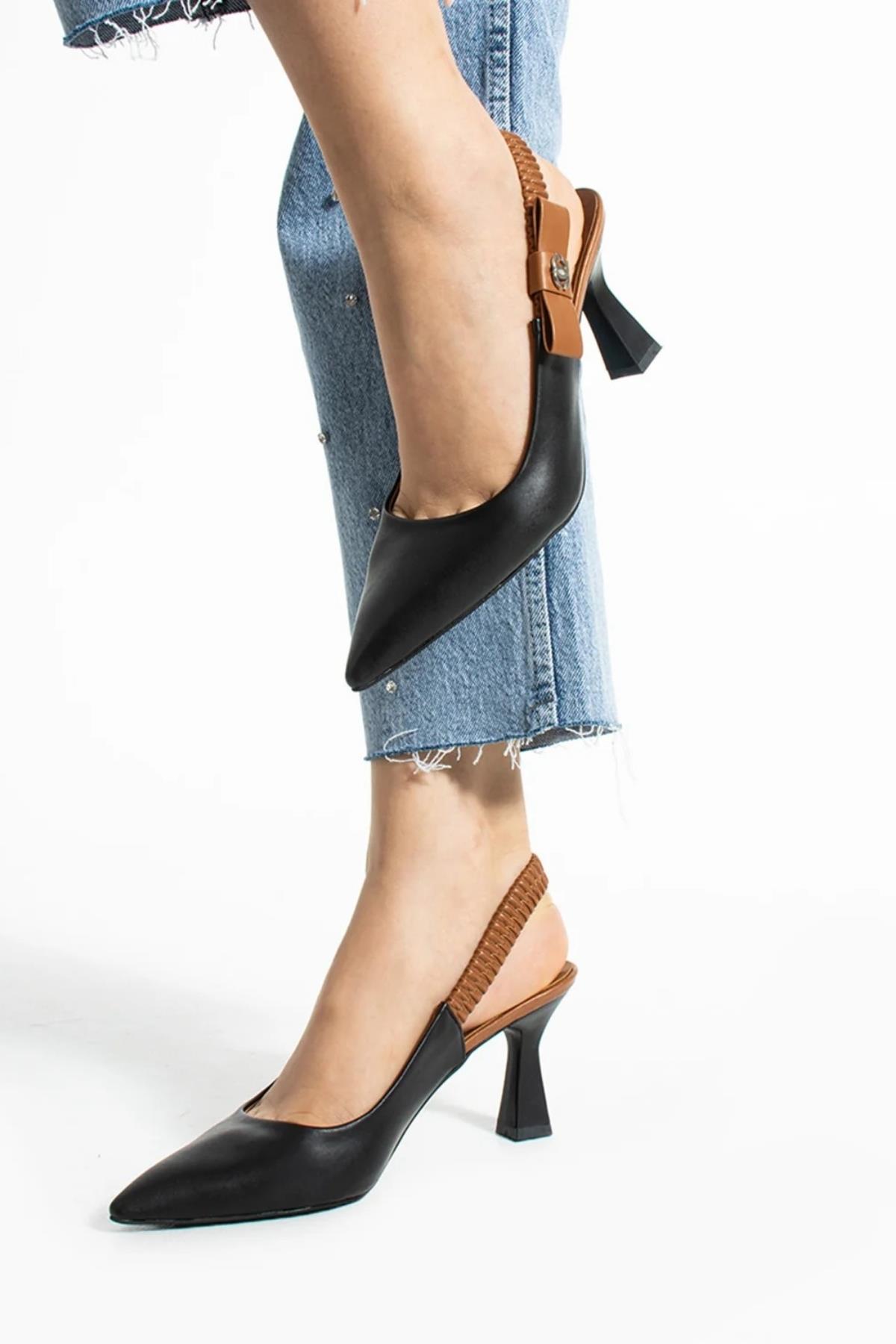 154 Kadın 8 Cm Topuklu Arkası Açık Stiletto Ayakkabı - Görsel 5