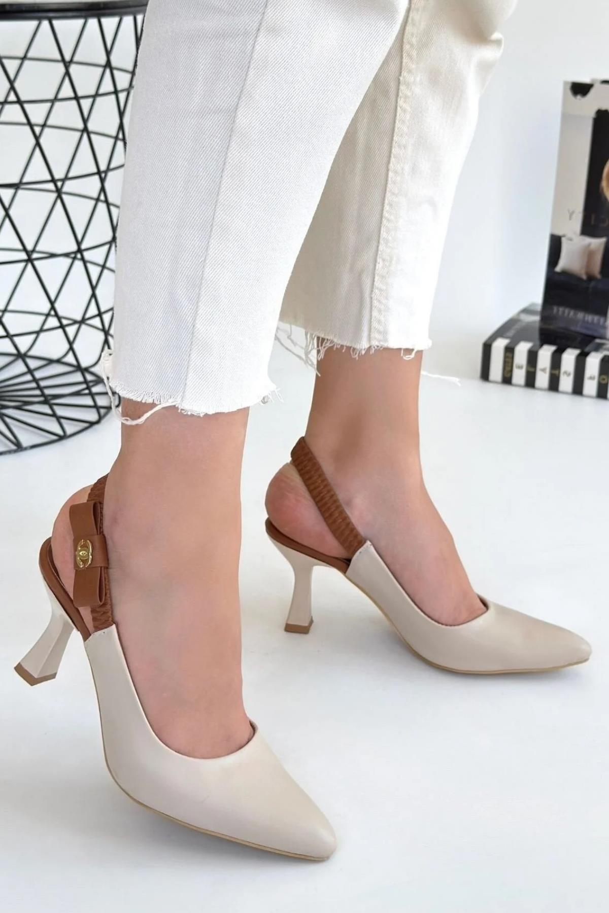 154 Kadın 8 Cm Topuklu Arkası Açık Stiletto Ayakkabı - Görsel 2