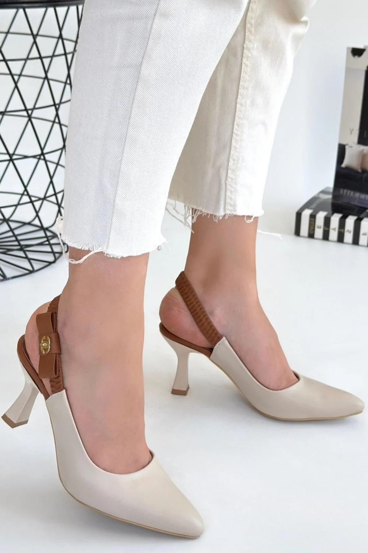 154 Kadın 8 Cm Topuklu Arkası Açık Stiletto Ayakkabı - Görsel 3