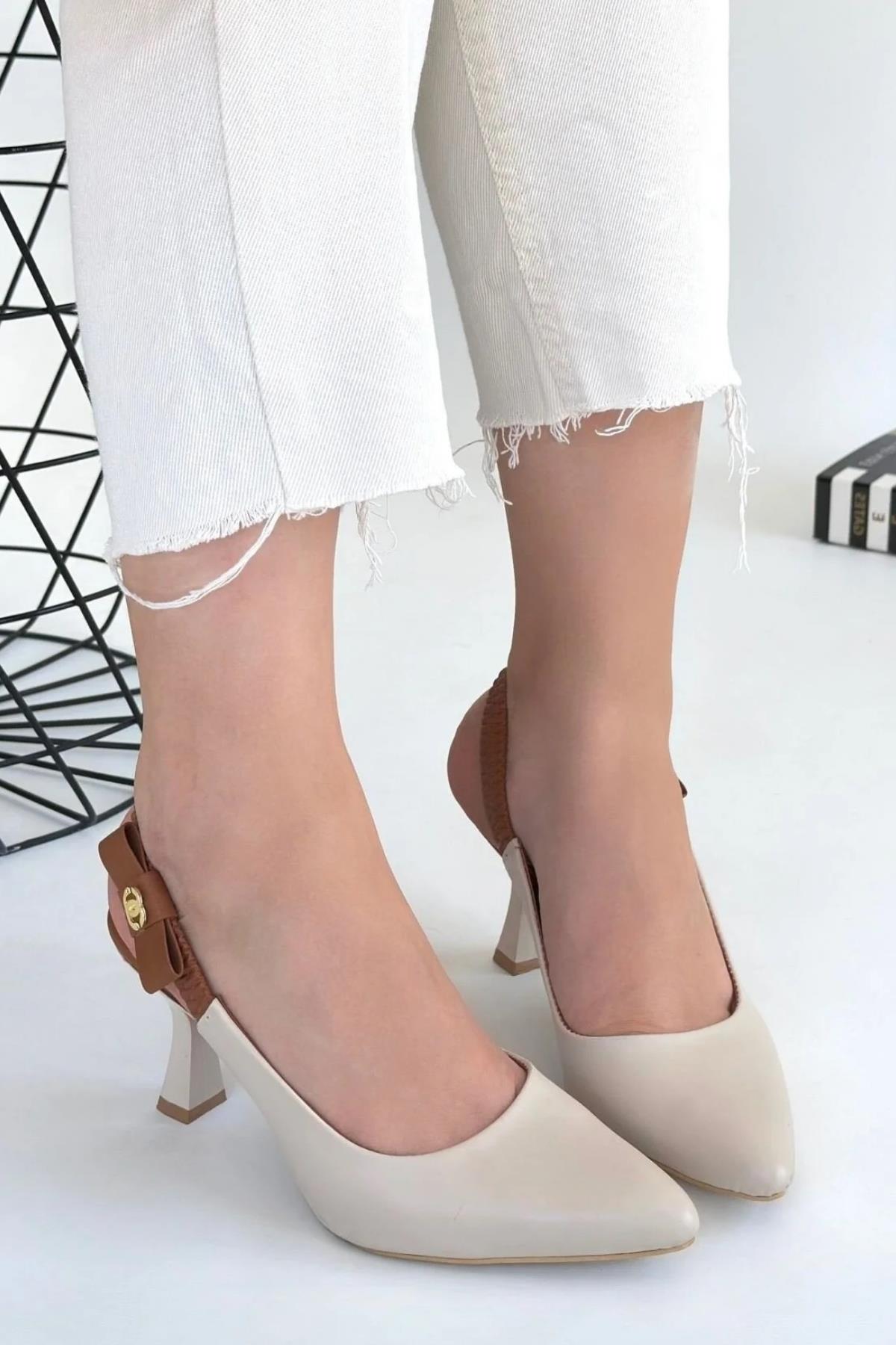 154 Kadın 8 Cm Topuklu Arkası Açık Stiletto Ayakkabı - Görsel 4