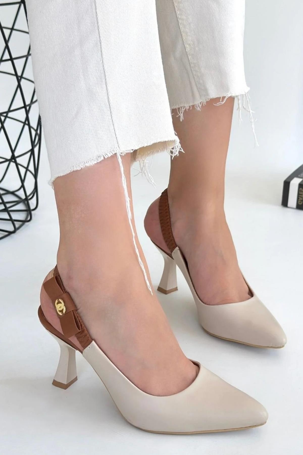 154 Kadın 8 Cm Topuklu Arkası Açık Stiletto Ayakkabı - Görsel 5