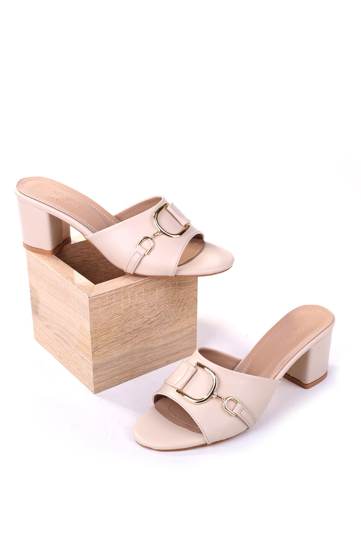 LL107 Kadın 6,5 Cm Kare Topuk Günlük Terlik - Görsel 2