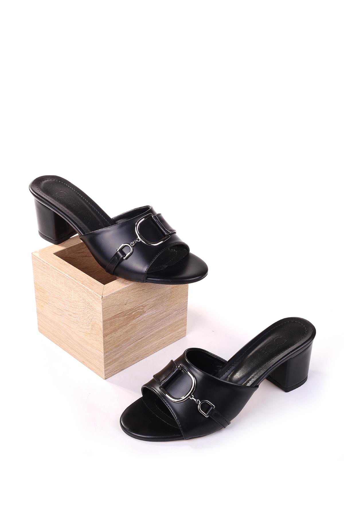 LL107 Kadın 6,5 Cm Kare Topuk Günlük Terlik - Görsel 2