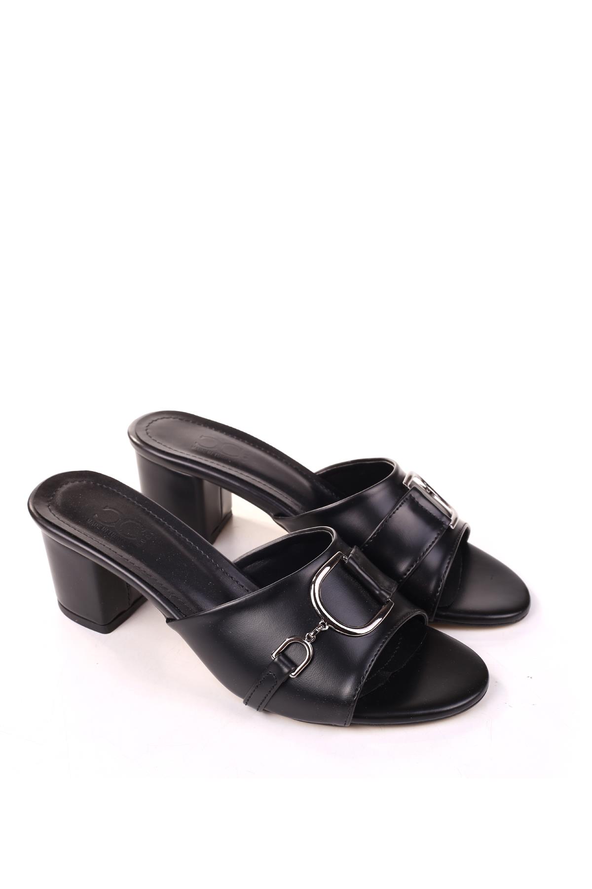 LL107 Kadın 6,5 Cm Kare Topuk Günlük Terlik - Görsel 3