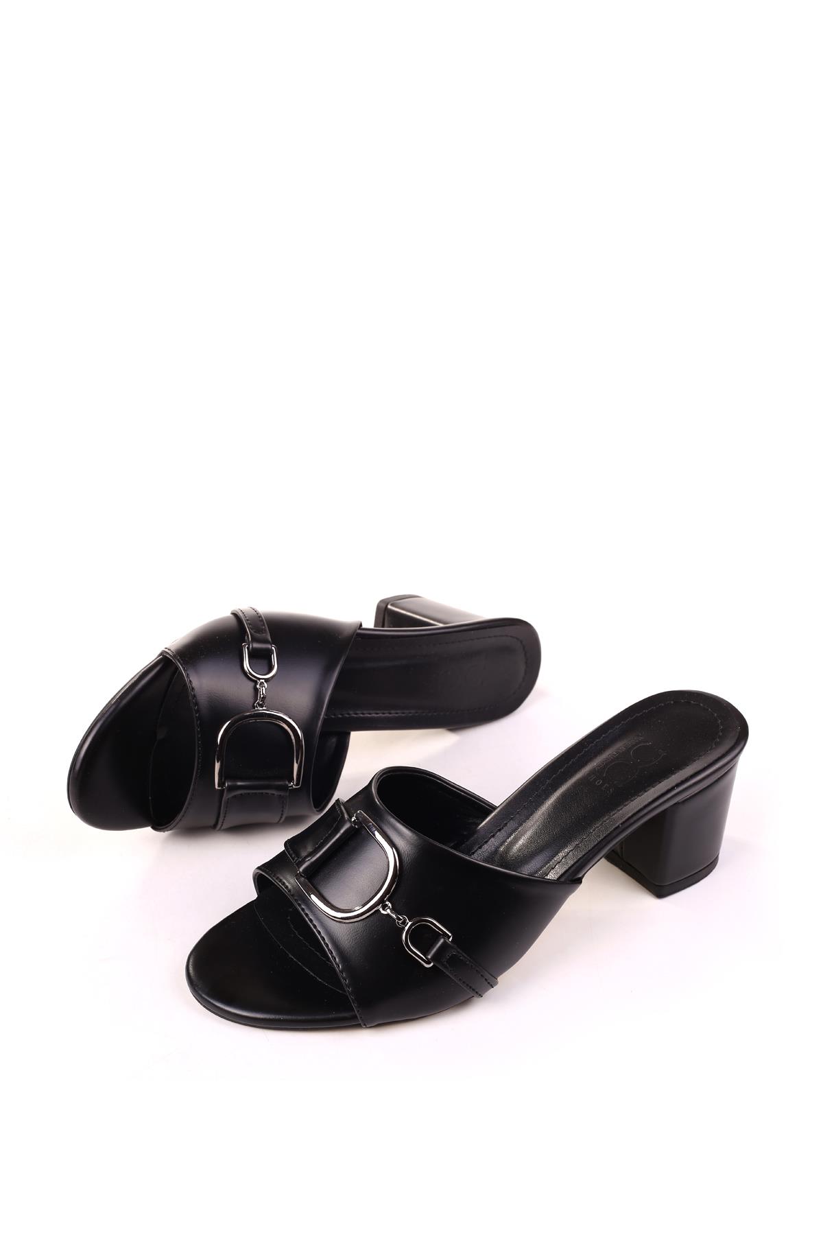 LL107 Kadın 6,5 Cm Kare Topuk Günlük Terlik - Görsel 5