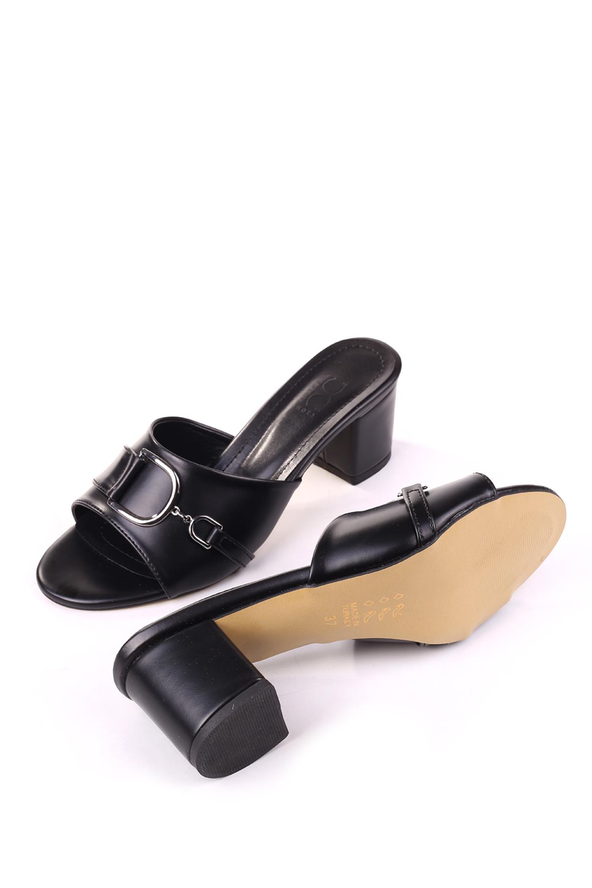 LL107 Kadın 6,5 Cm Kare Topuk Günlük Terlik - Görsel 6