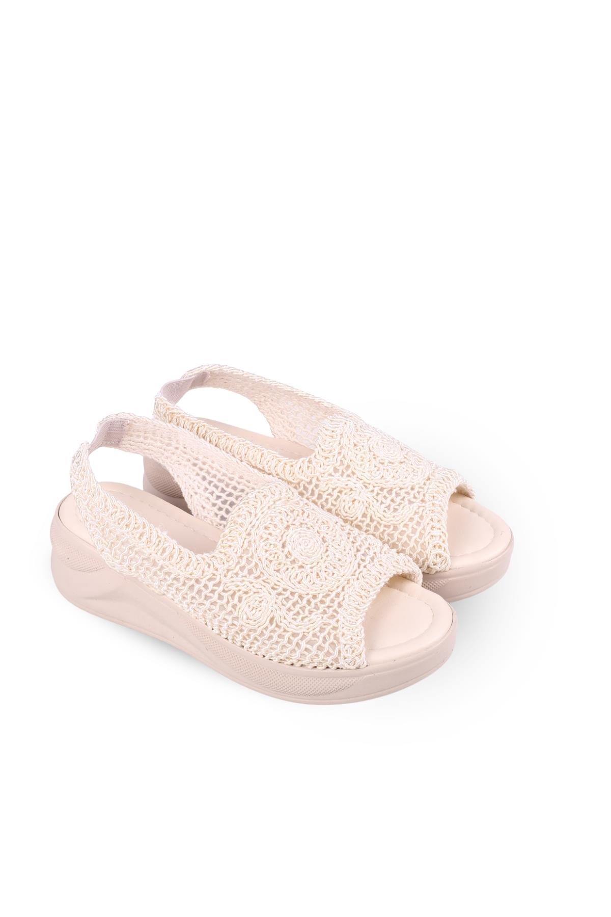 4708 Kadın 5 Cm Dolgu Topuklu Örgü Sandalet - Görsel 2