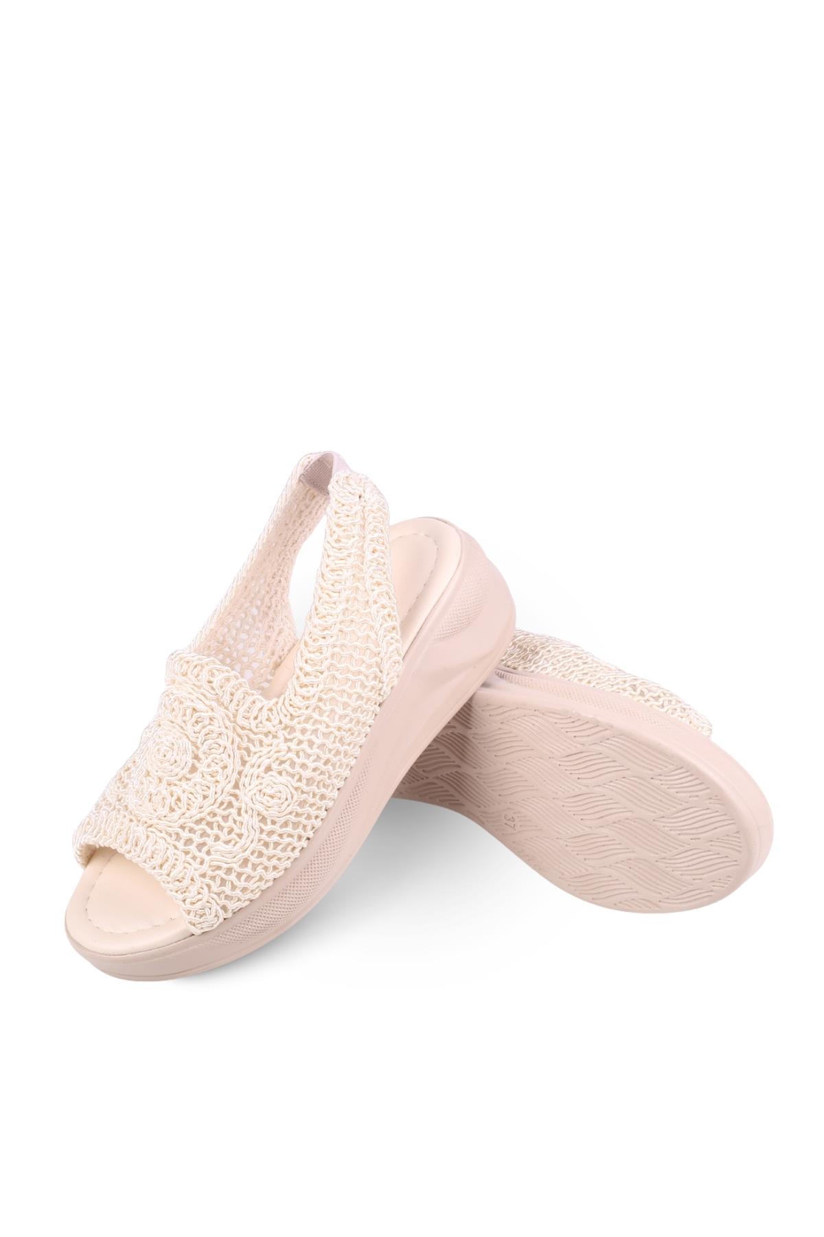 4708 Kadın 5 Cm Dolgu Topuklu Örgü Sandalet - Görsel 3