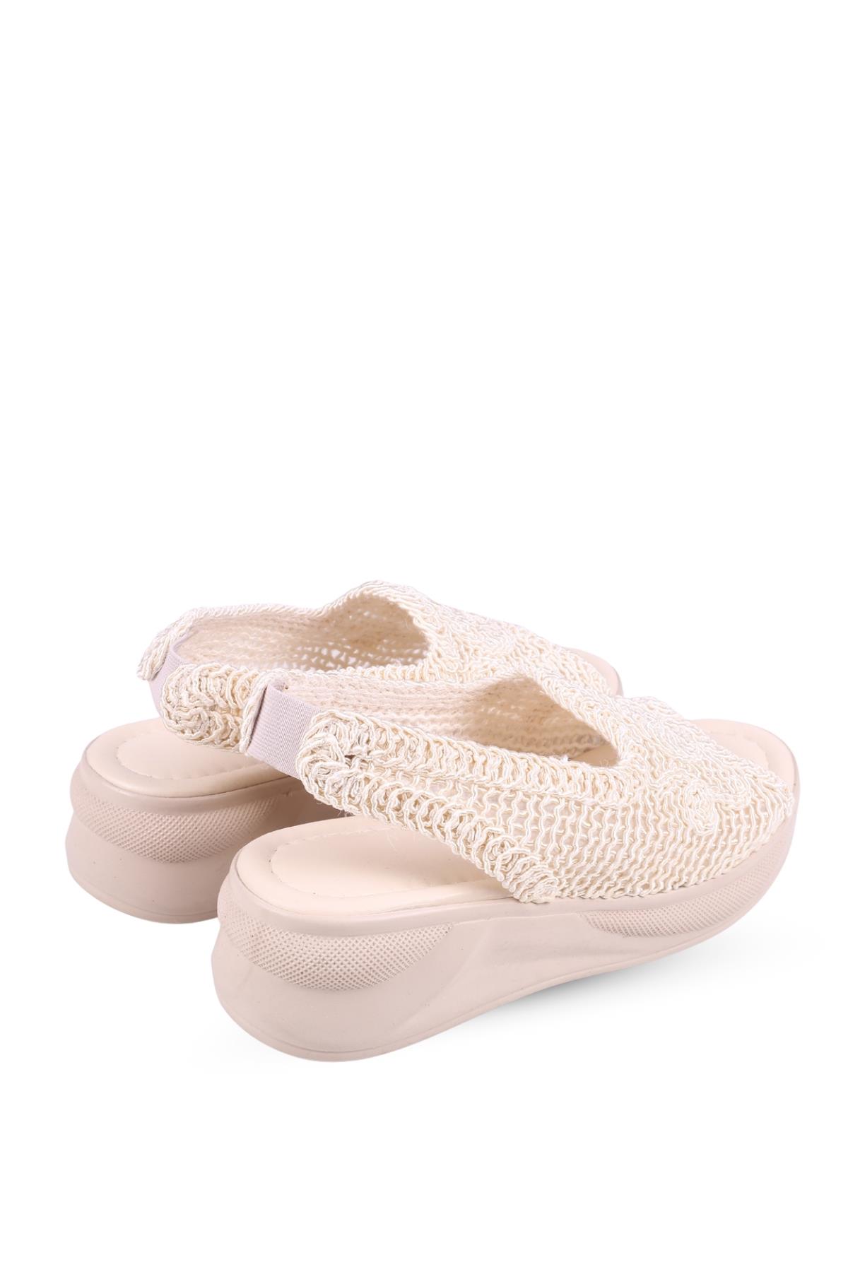 4708 Kadın 5 Cm Dolgu Topuklu Örgü Sandalet - Görsel 4