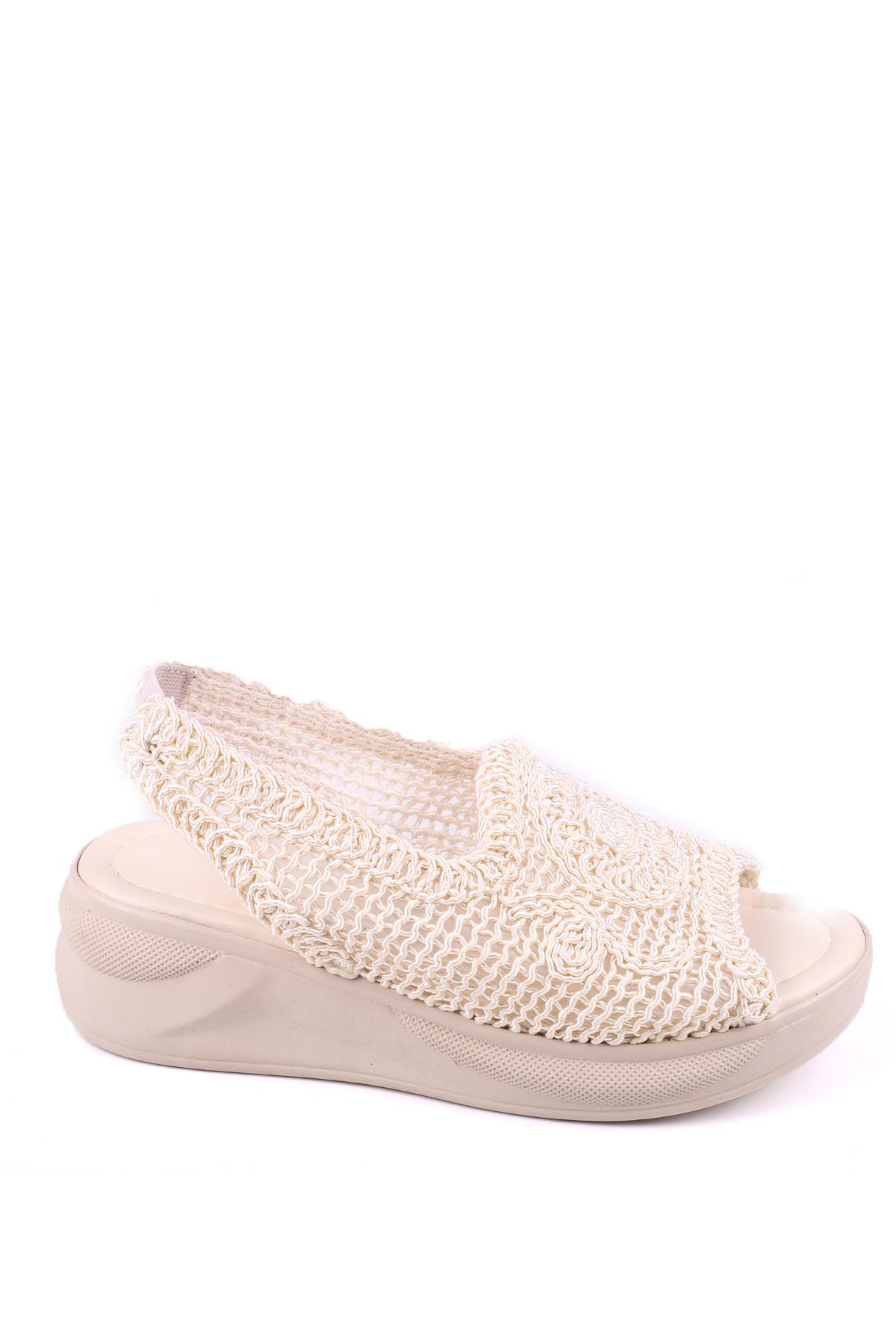 4708 Kadın 5 Cm Dolgu Topuklu Örgü Sandalet - Görsel 5