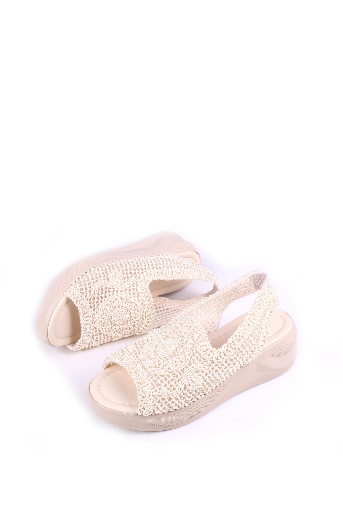 4708 Kadın 5 Cm Dolgu Topuklu Örgü Sandalet - Görsel 6