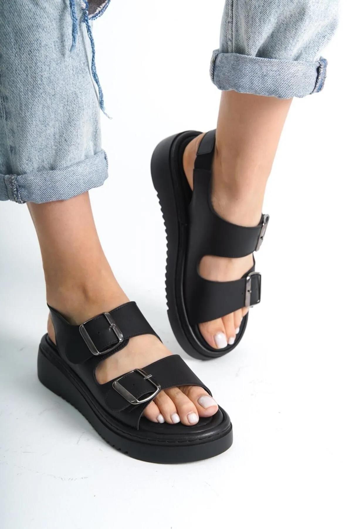 Fncy-602 Günlük Kadın Çift Tokalı Rahat Sandalet - Görsel 5