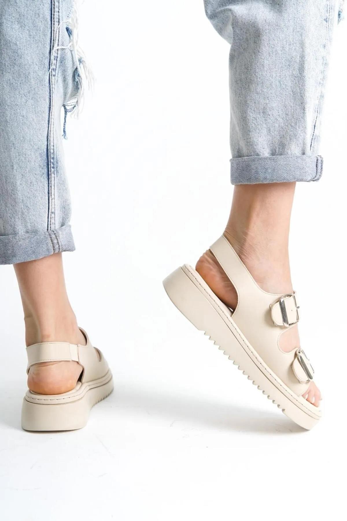 Fncy-602 Günlük Kadın Çift Tokalı Rahat Sandalet - Görsel 5