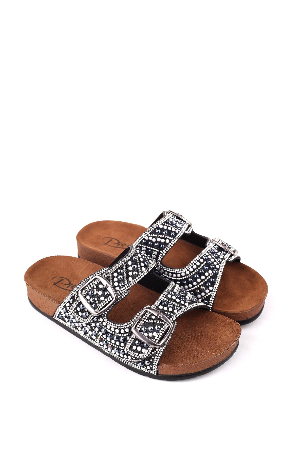 20054 Kadın Anatomik Taban Tokalı - Taş Detaylı Günlük Terlik - Görsel 2
