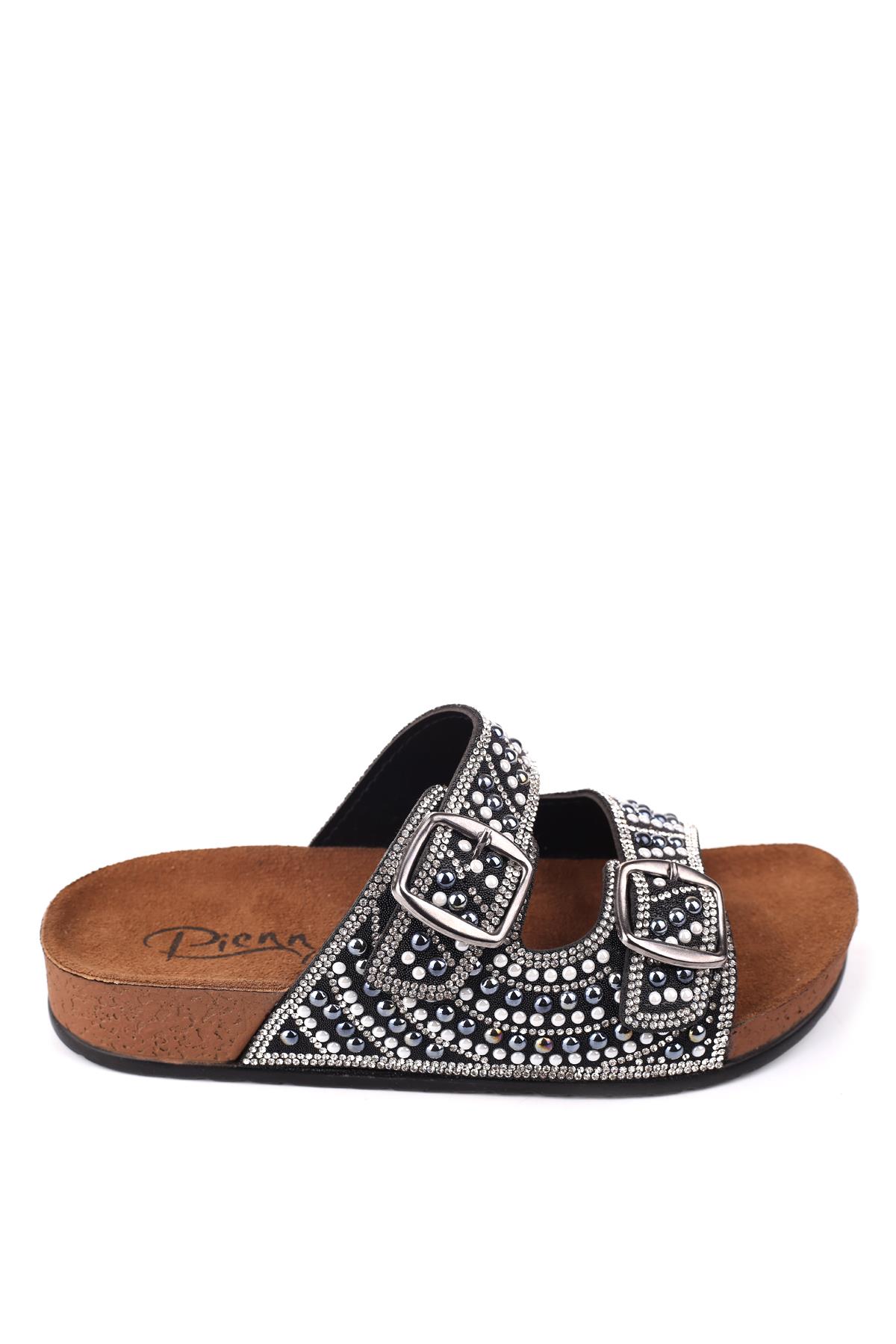 20054 Kadın Anatomik Taban Tokalı - Taş Detaylı Günlük Terlik - Görsel 3