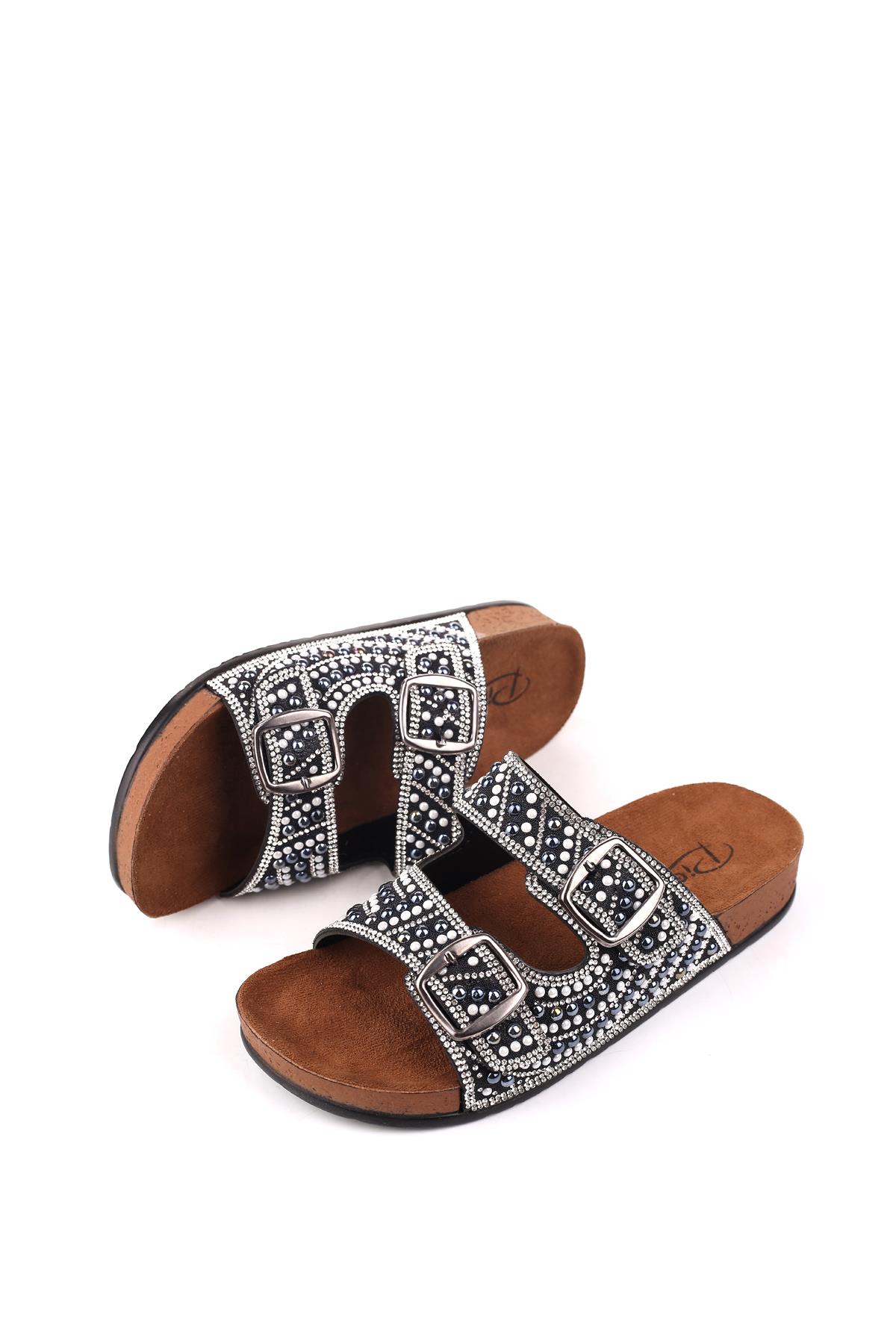 20054 Kadın Anatomik Taban Tokalı - Taş Detaylı Günlük Terlik - Görsel 4