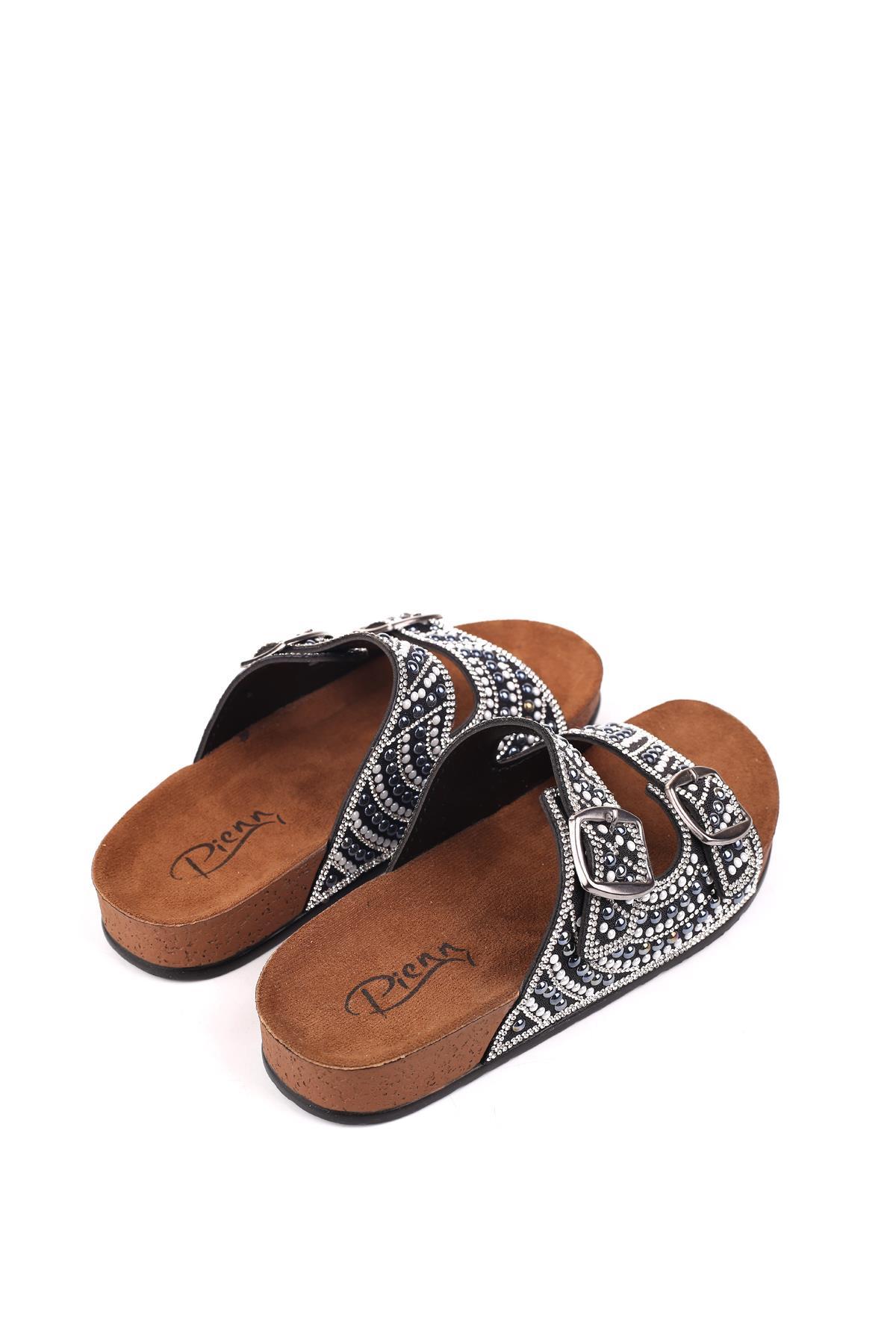 20054 Kadın Anatomik Taban Tokalı - Taş Detaylı Günlük Terlik - Görsel 5