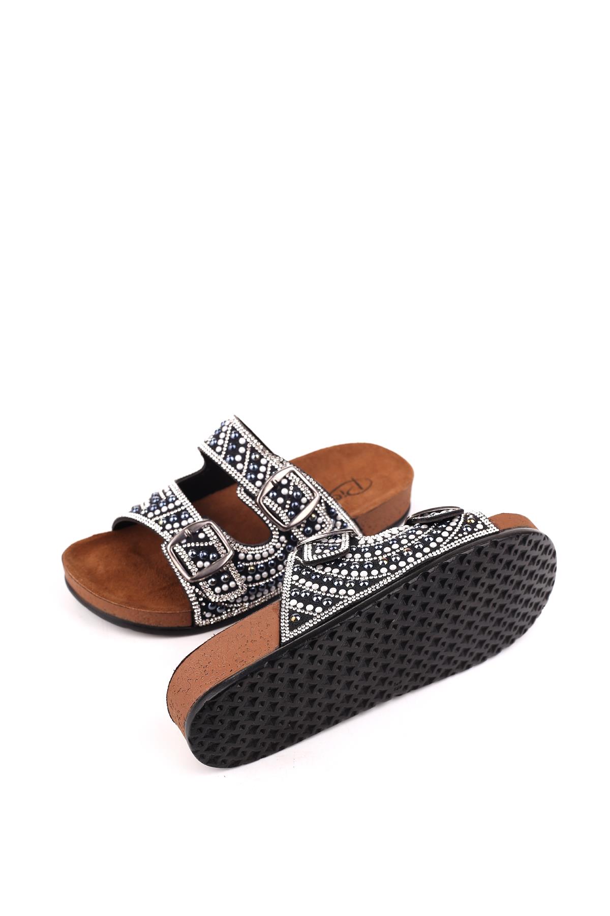20054 Kadın Anatomik Taban Tokalı - Taş Detaylı Günlük Terlik - Görsel 6