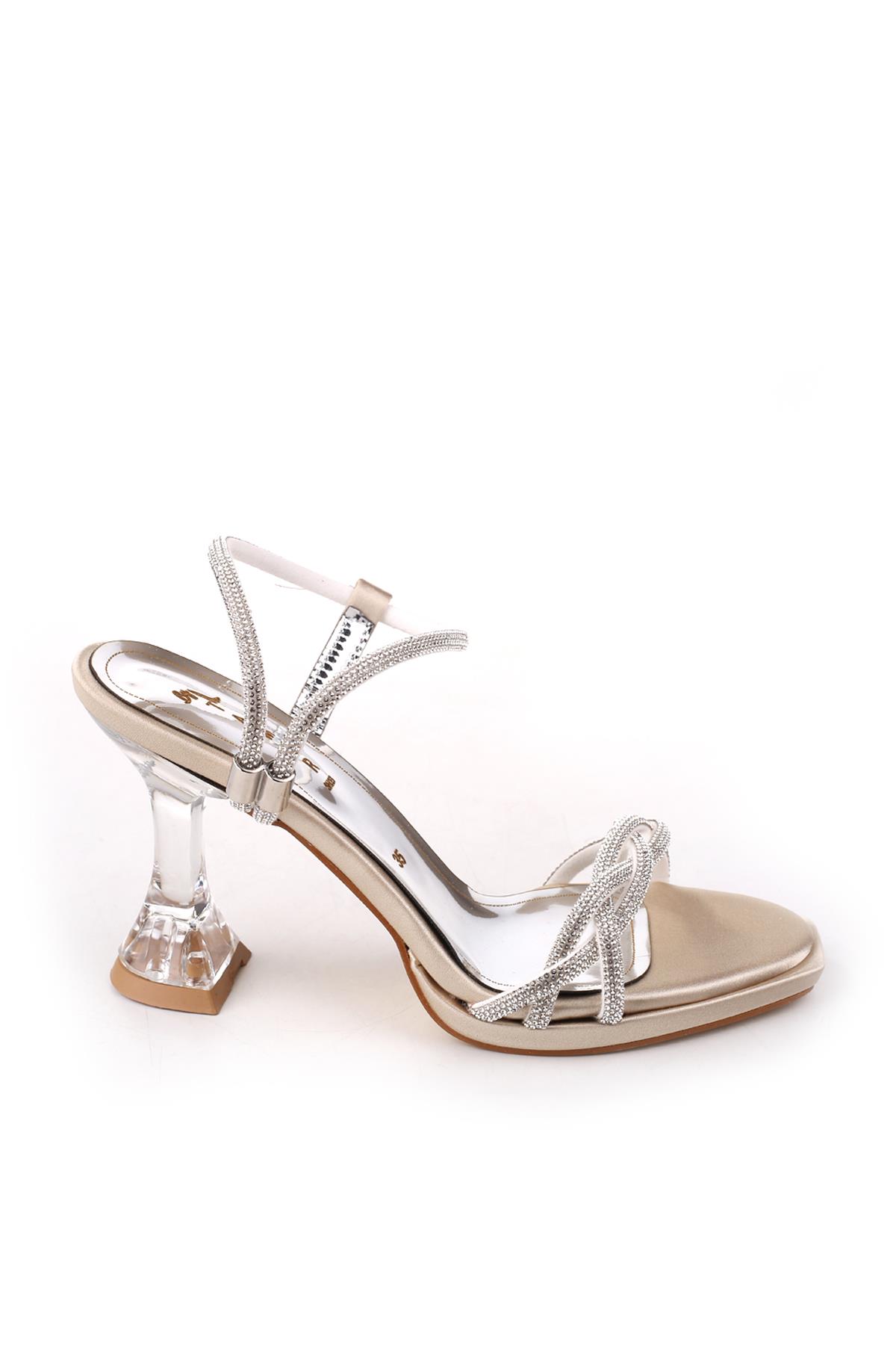 4748 Kadın 9 Cm Topuk Taşlı Abiye Sandalet - Görsel 3