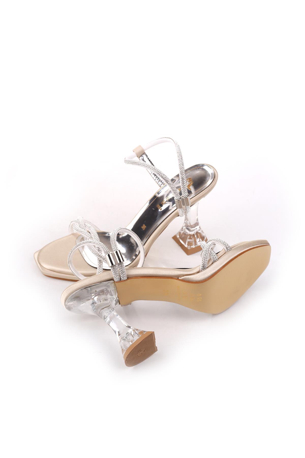 4748 Kadın 9 Cm Topuk Taşlı Abiye Sandalet - Görsel 6