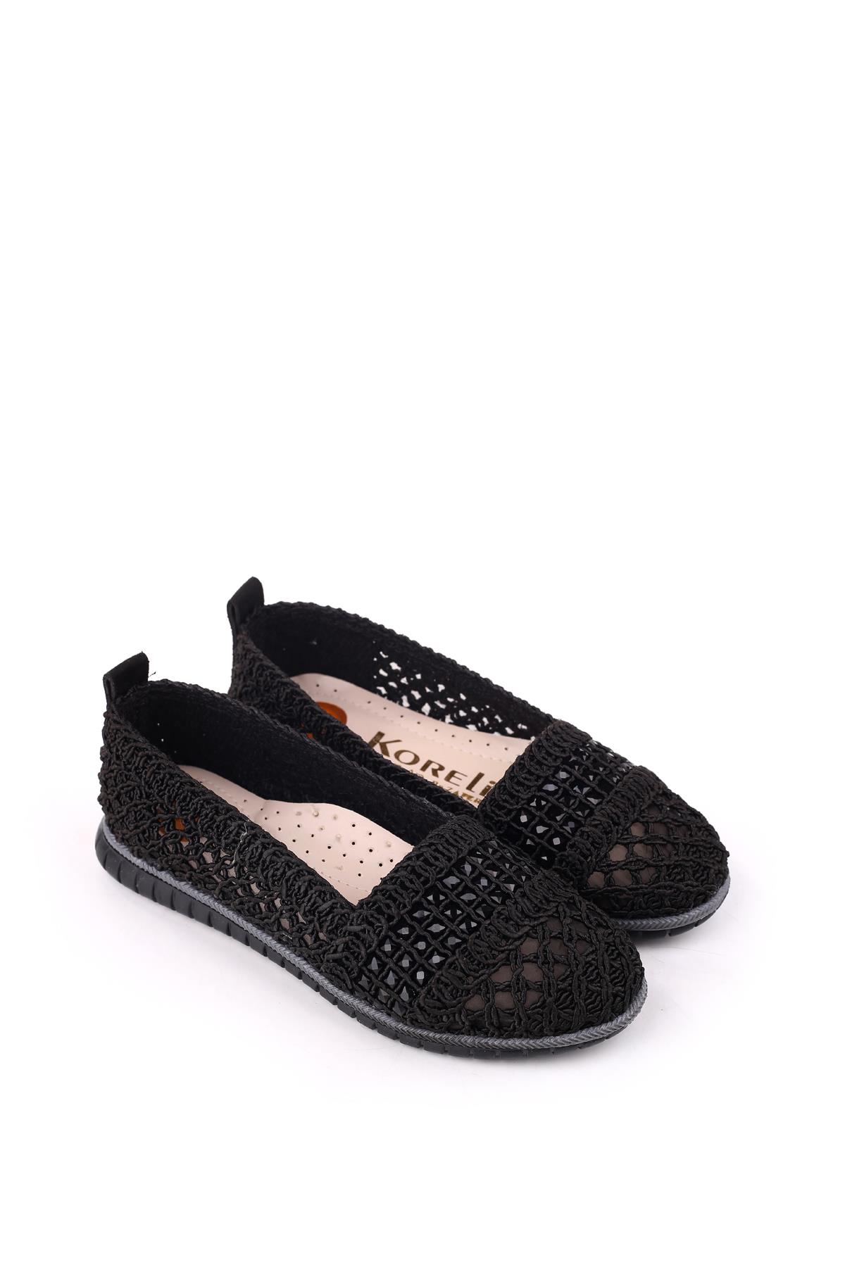 4756 Kadın Dantel Örme Günlük Taşlı Babet Ayakkabı - Görsel 2