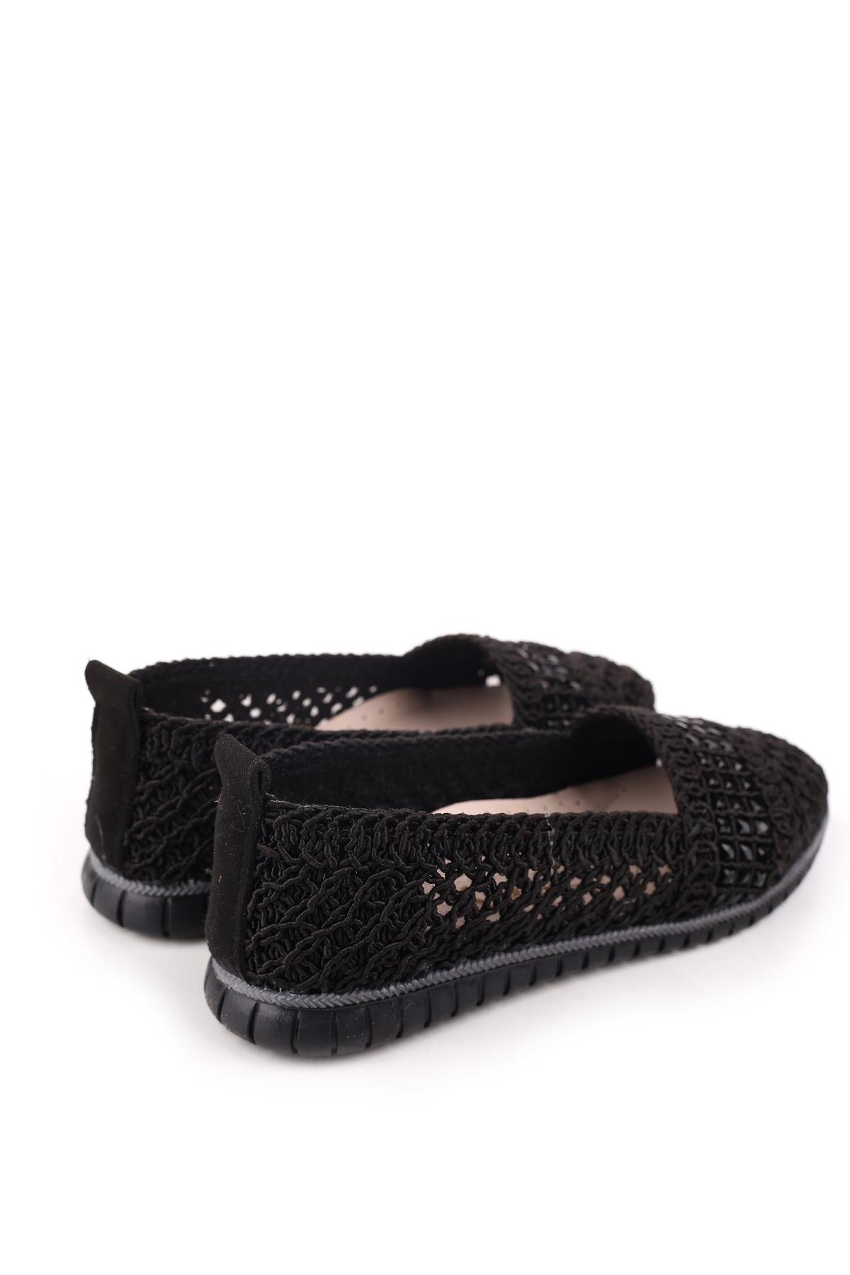4756 Kadın Dantel Örme Günlük Taşlı Babet Ayakkabı - Görsel 5