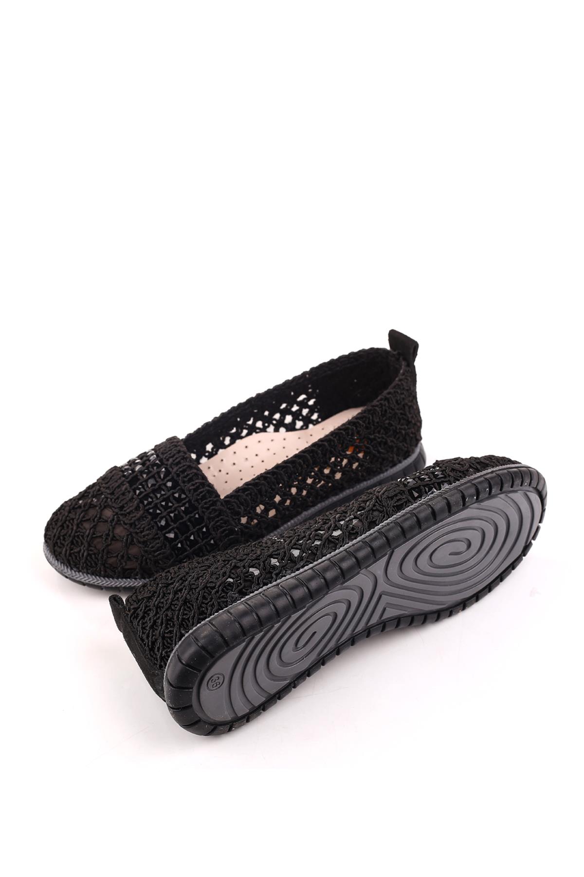 4756 Kadın Dantel Örme Günlük Taşlı Babet Ayakkabı - Görsel 6