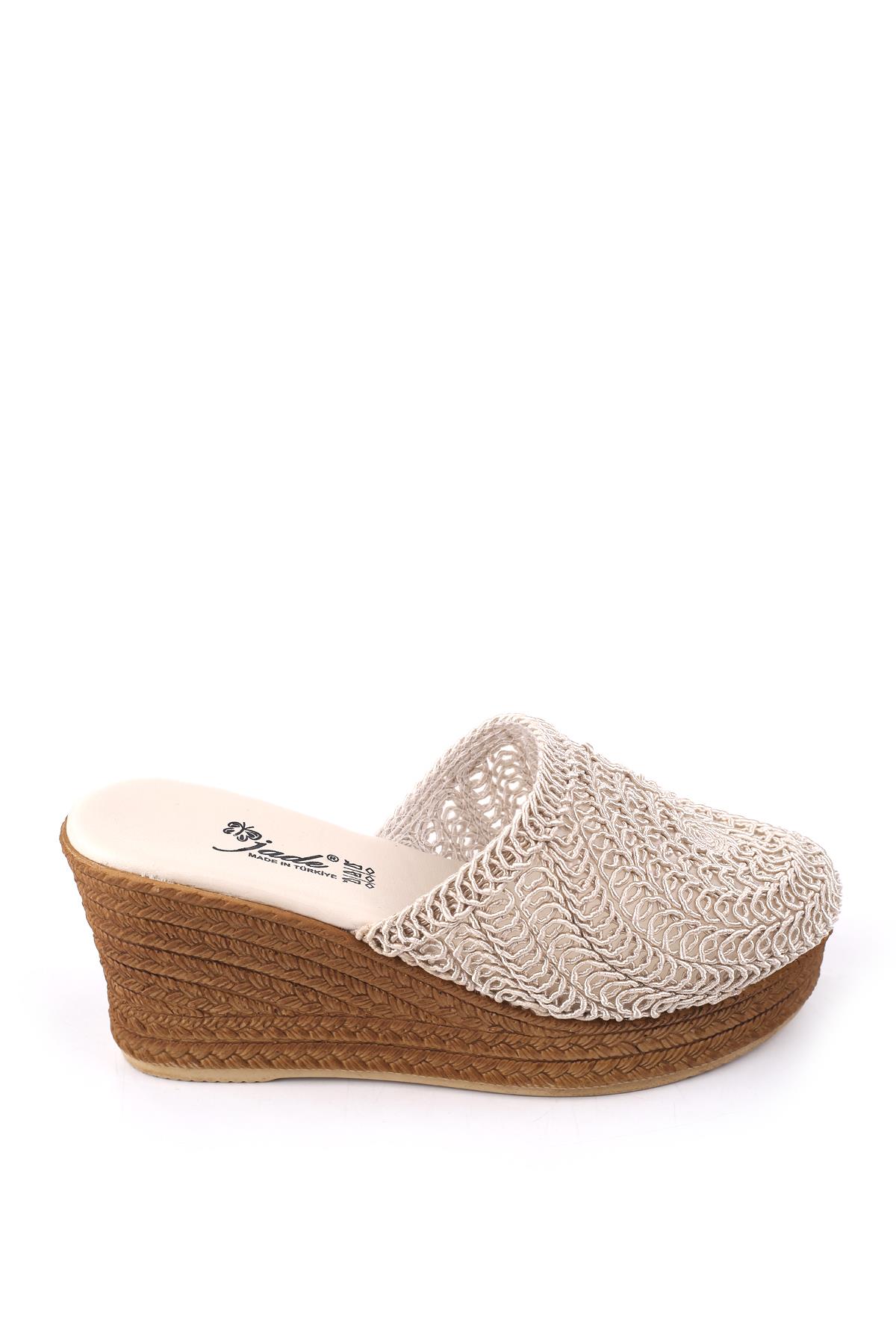 Jade 4740 Kadın 8 Cm Dolgu Topuklu Hasır Örme Terlik - Görsel 3