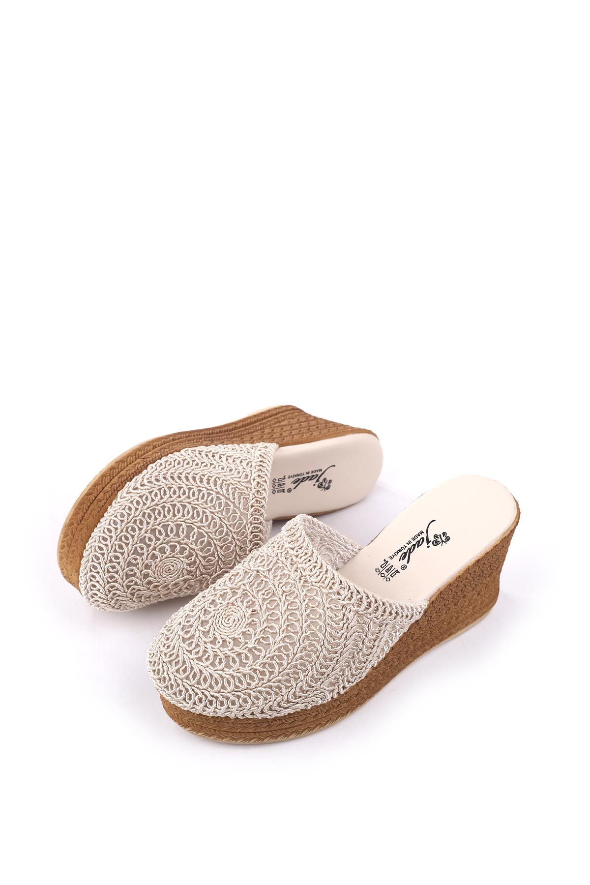 Jade 4740 Kadın 8 Cm Dolgu Topuklu Hasır Örme Terlik - Görsel 4