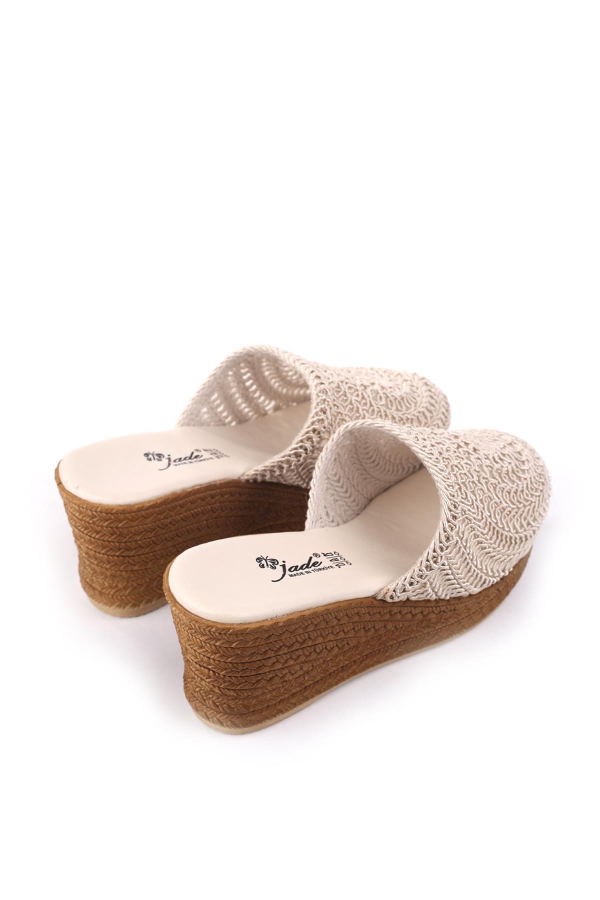Jade 4740 Kadın 8 Cm Dolgu Topuklu Hasır Örme Terlik - Görsel 5