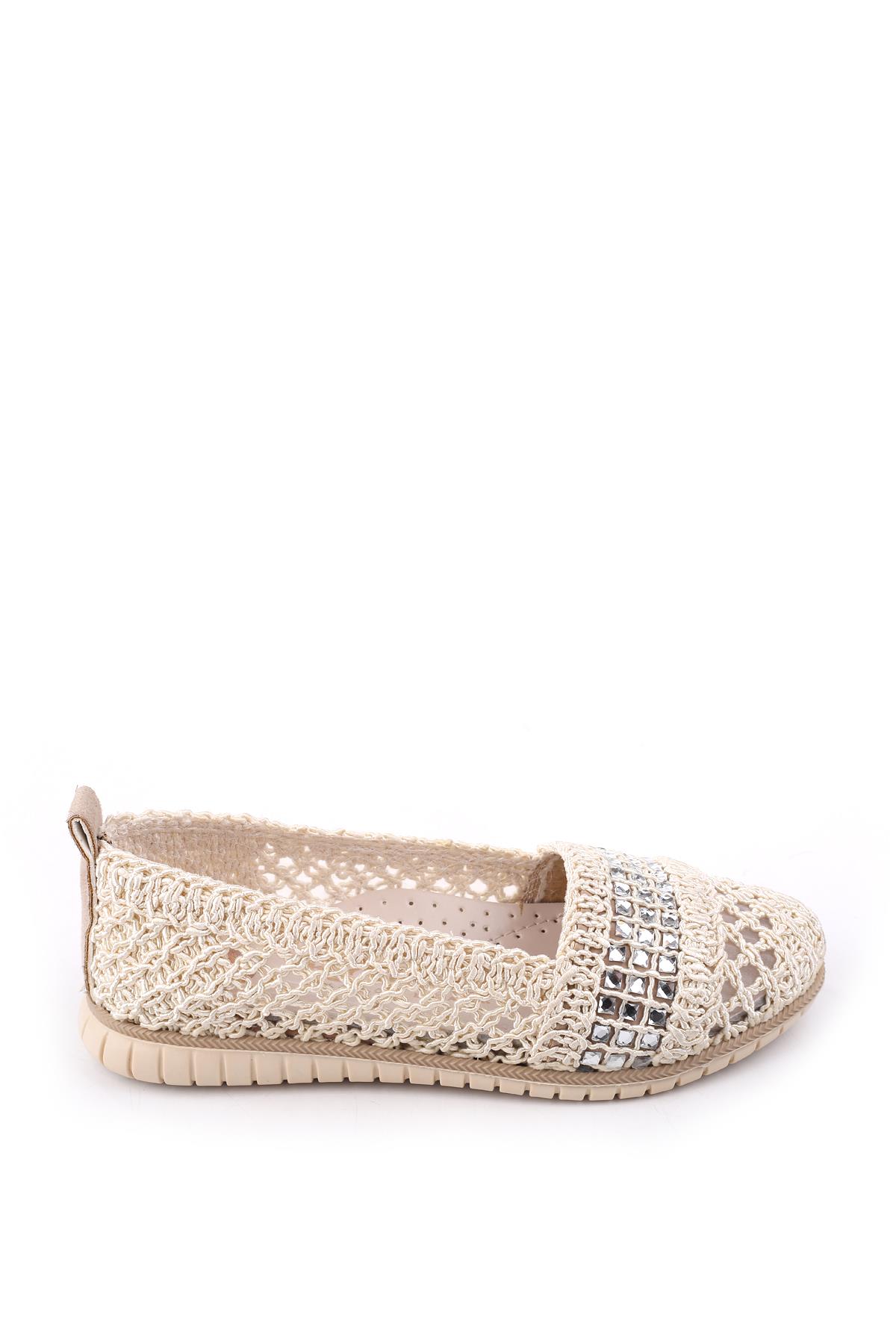 4756 Kadın Dantel Örme Günlük Taşlı Babet Ayakkabı - Görsel 3