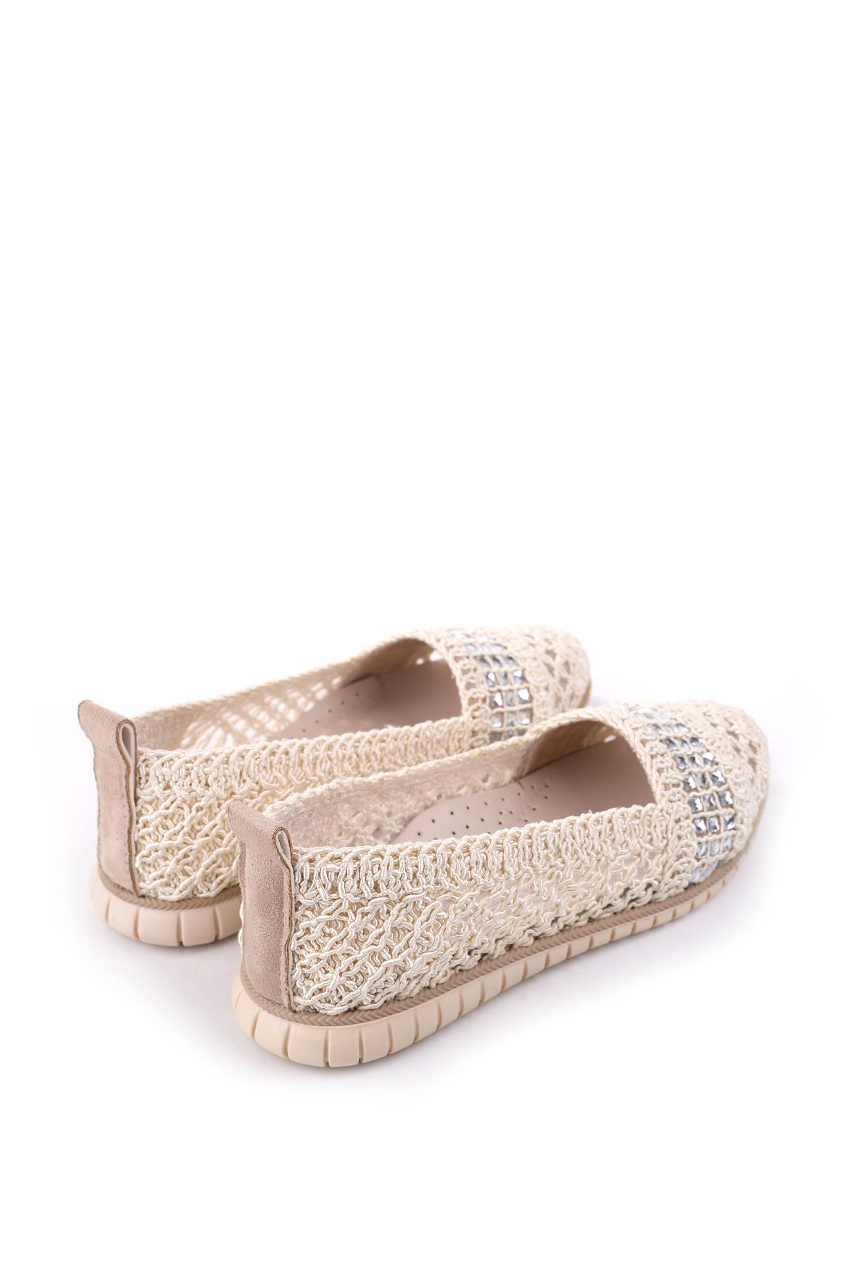 4756 Kadın Dantel Örme Günlük Taşlı Babet Ayakkabı - Görsel 5