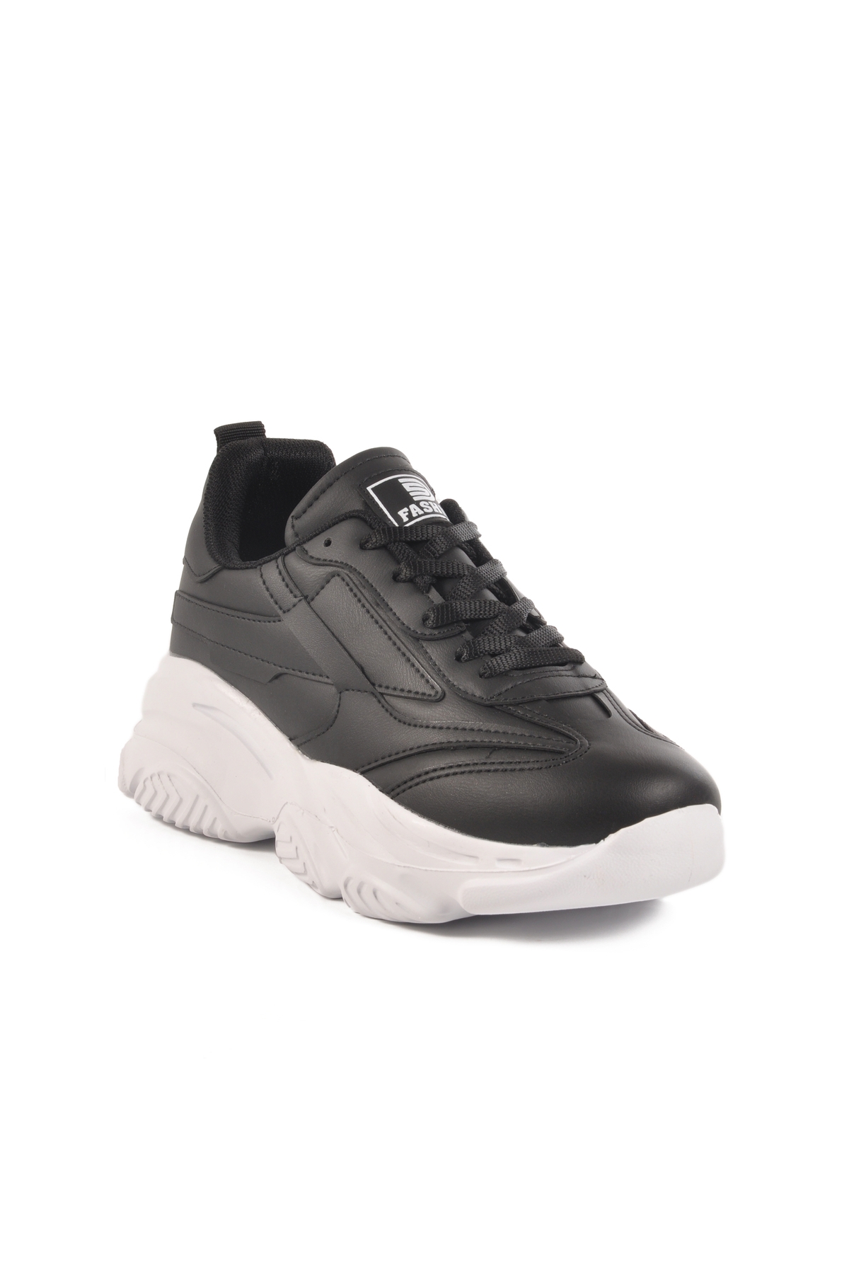 Siyah Beyaz Bağcıklı Kadın Sneaker - Görsel 4