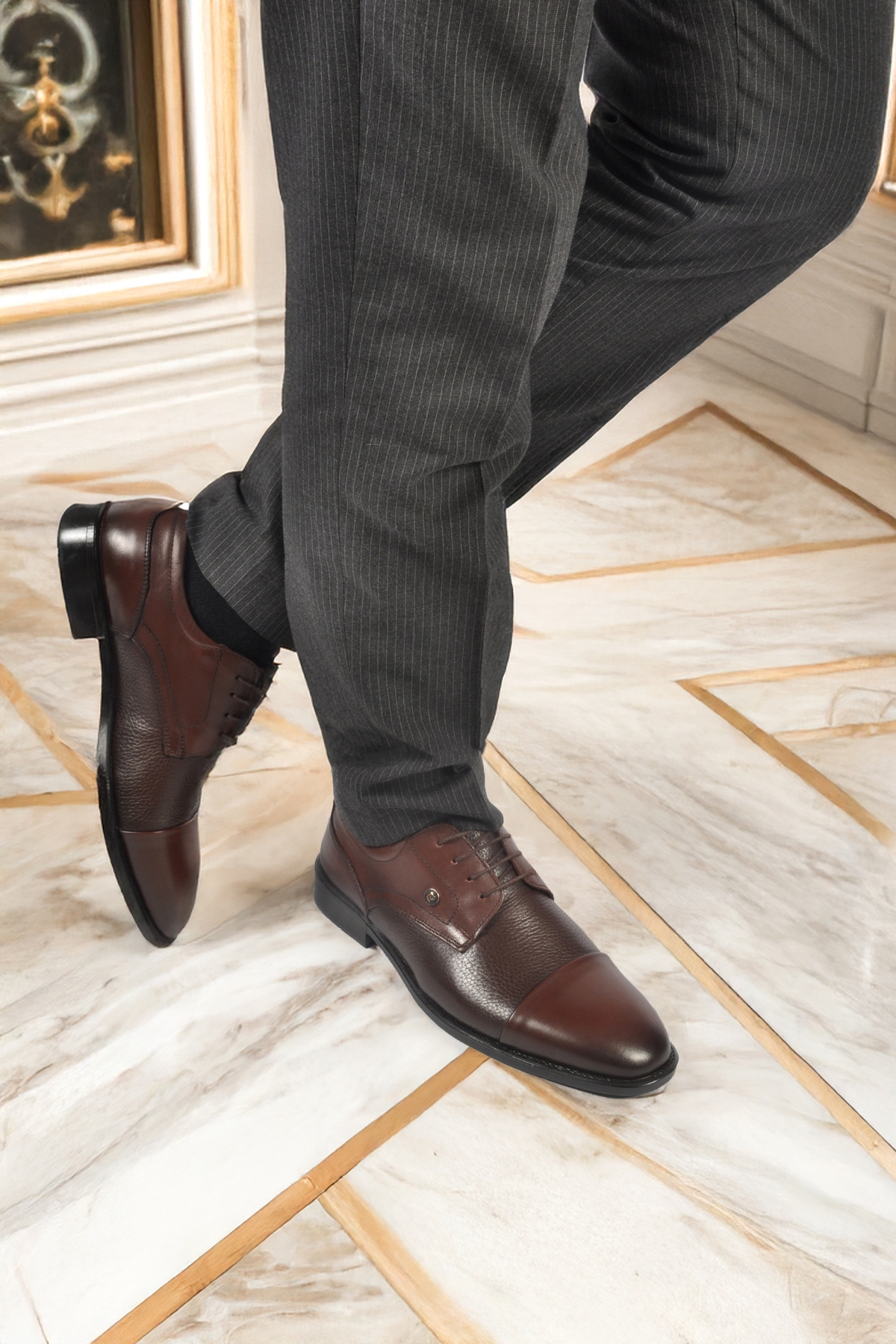 Kahverengi Hakiki Deri Erkek Klasik Ayakkabı - Görsel 2