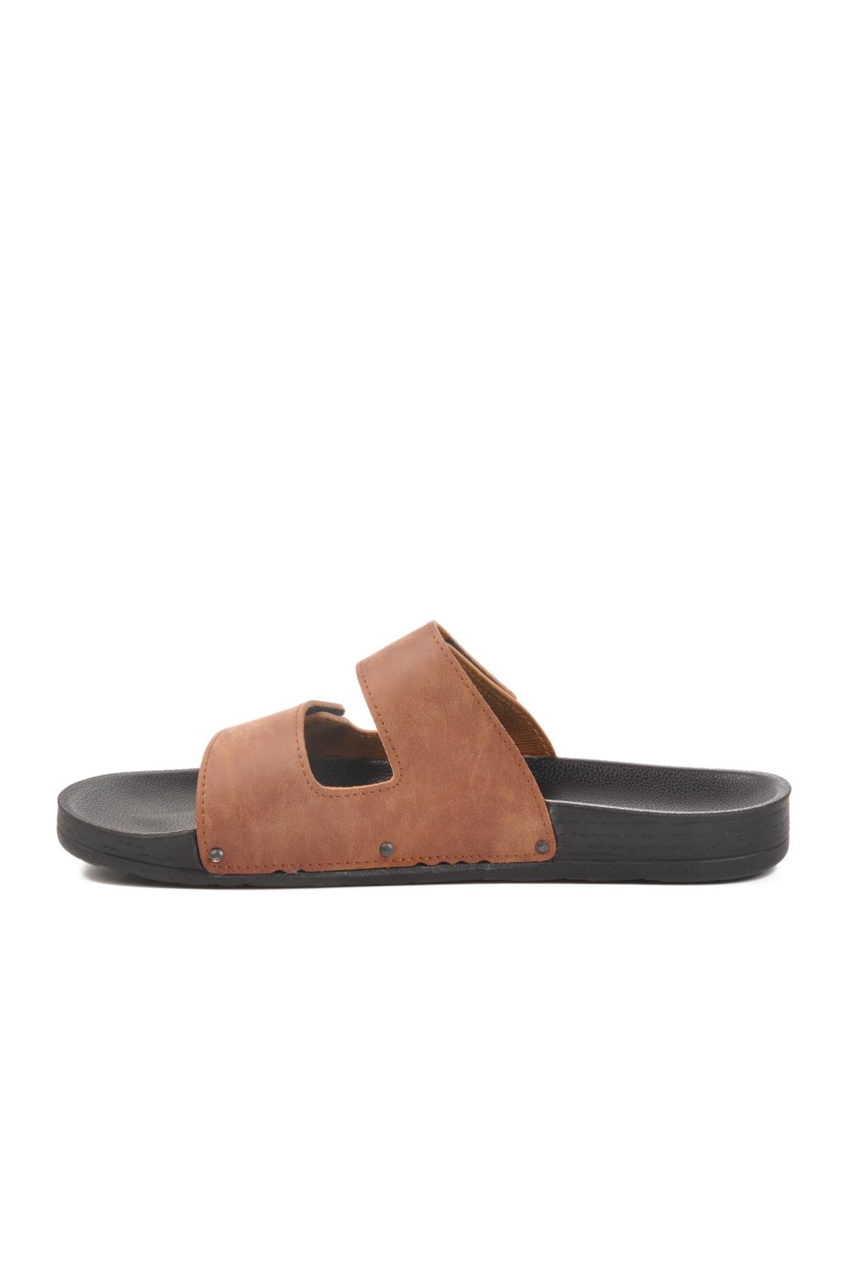 PC-7039 M Büyük Numara Taba Suni Deri Erkek Terlik - Görsel 3