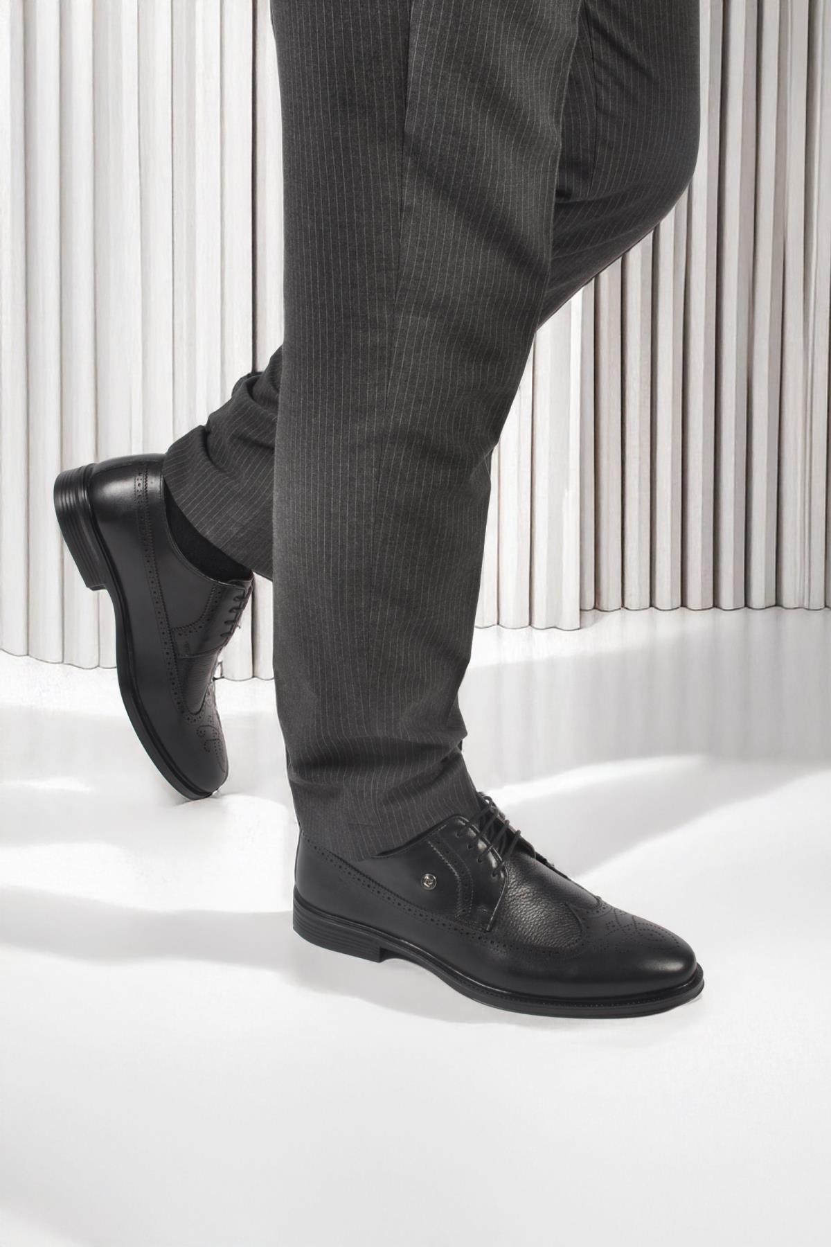 1571116 M Siyah Hakiki Deri Erkek Bağcıklı Klasik Ayakkabı - Görsel 4